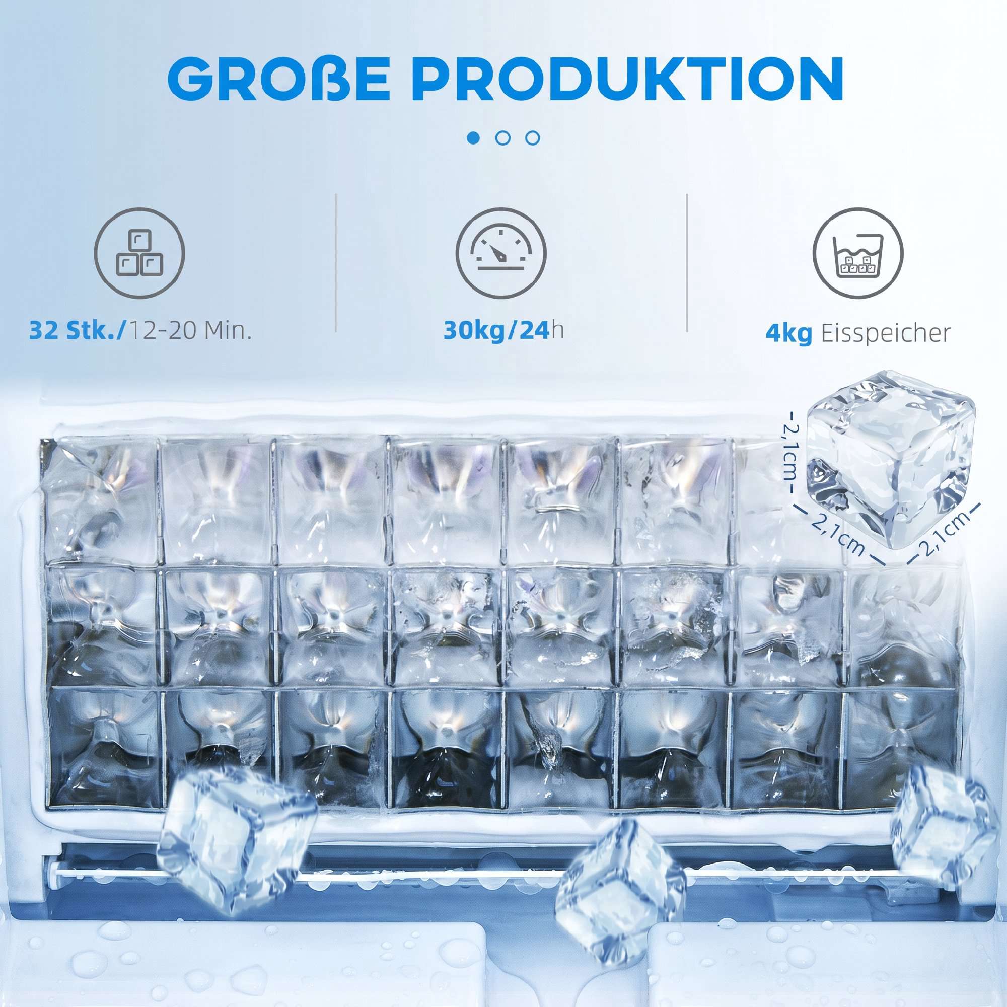 Kommersiell ismaskin, 30 kg/dag, 4 kg förvaring, självrengörande