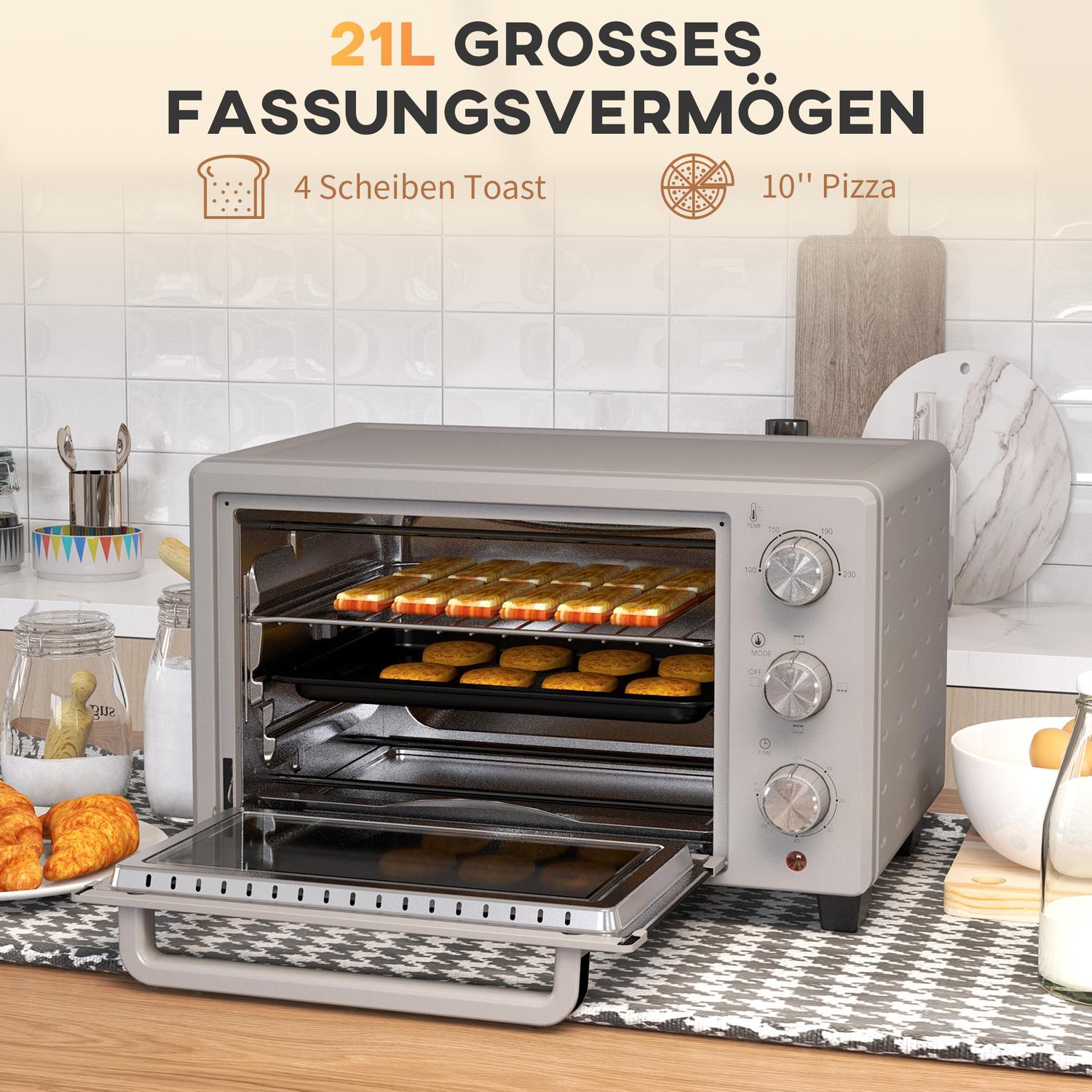 Kompakt 21L ugn, 100°C-230°C, 3 tillagningslägen