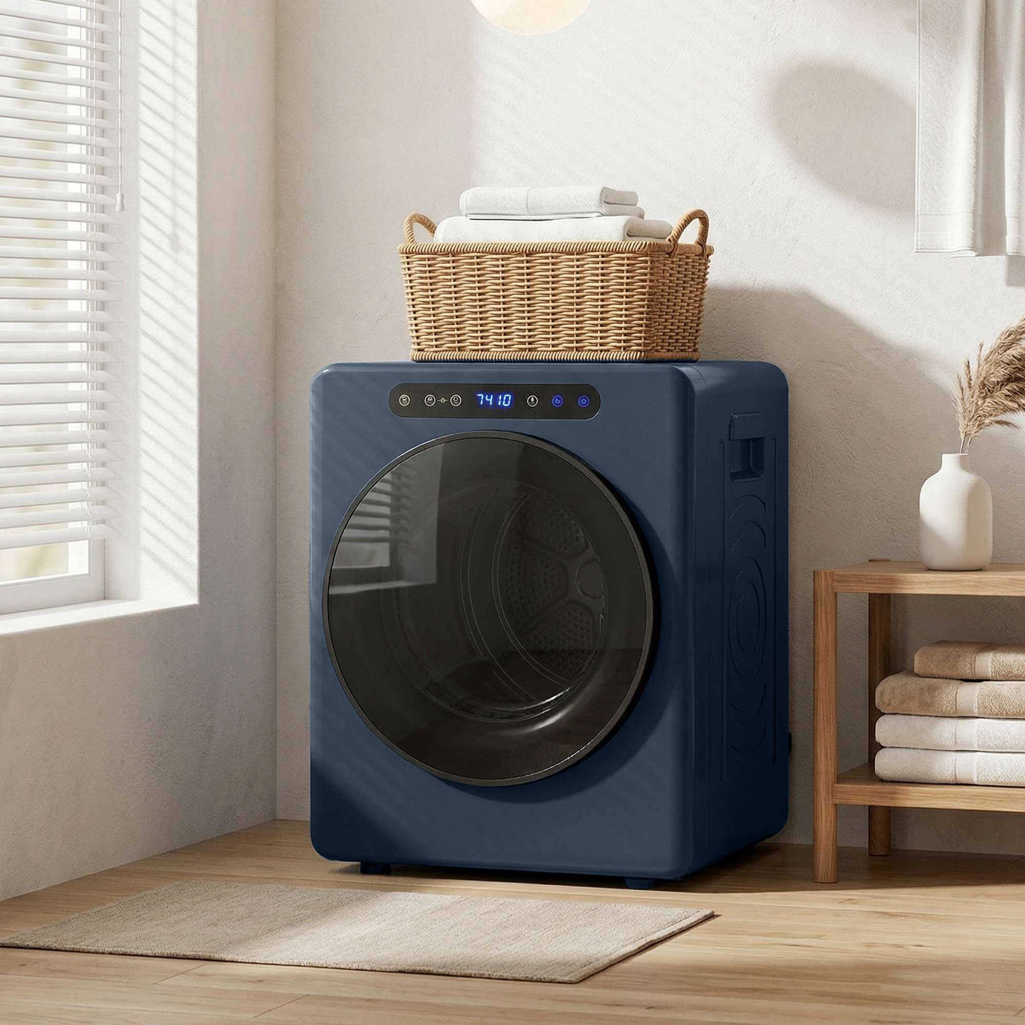 Kompakt 5 kg frontmatad torktumlare med rostfri trumma, 1000 W
