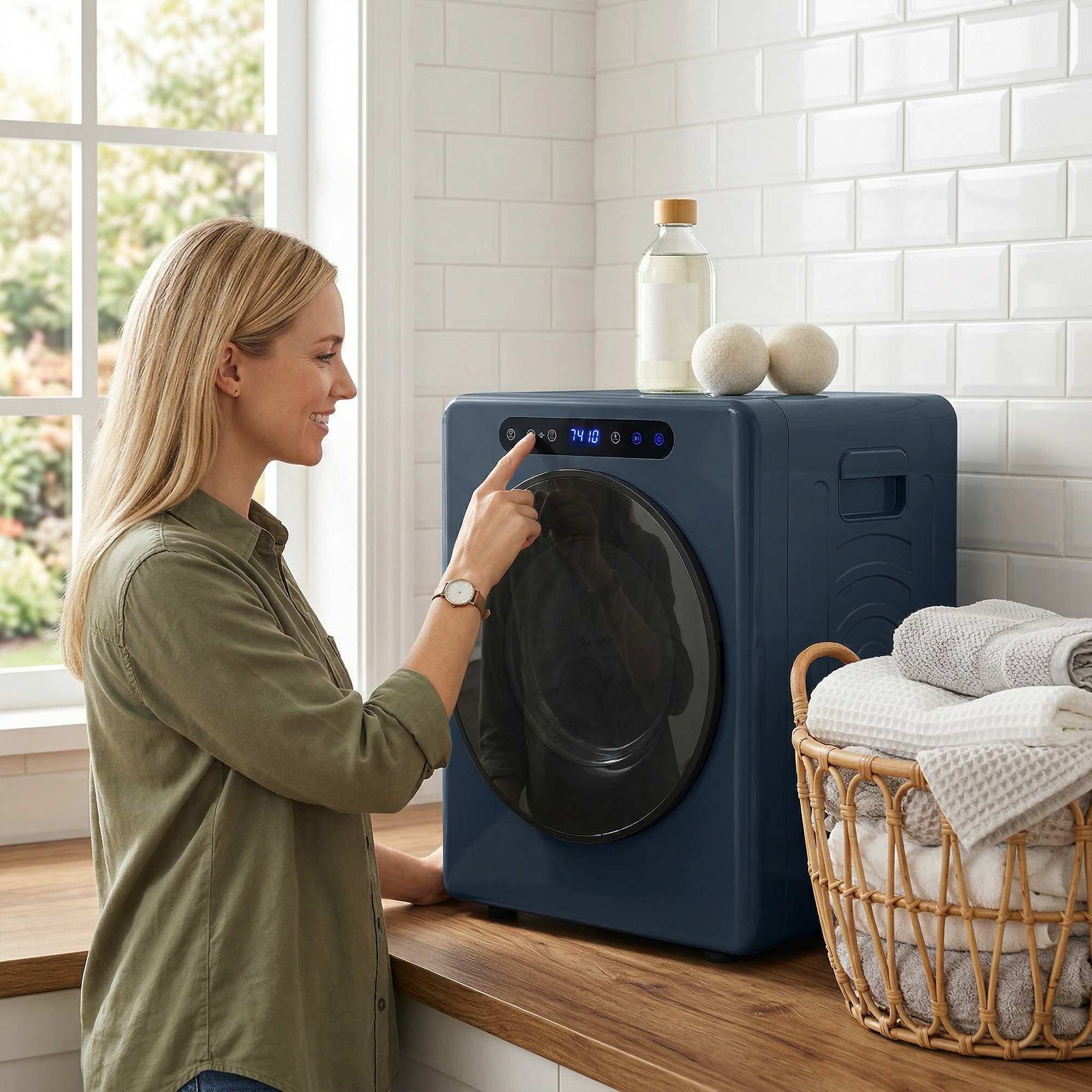 Kompakt 5 kg frontmatad torktumlare med rostfri trumma, 1000 W
