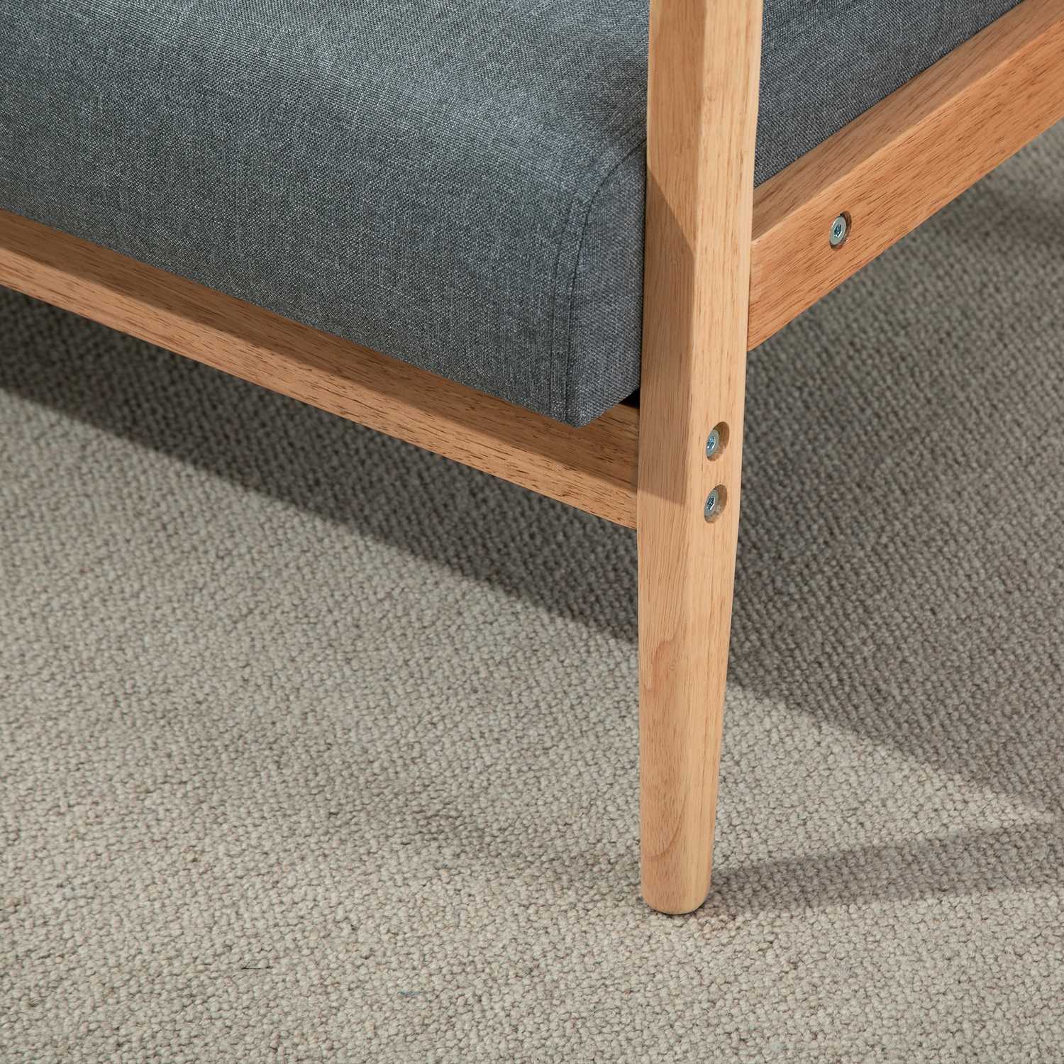 Kompakt grå linne Loveseat – 2-sits, gummiträram