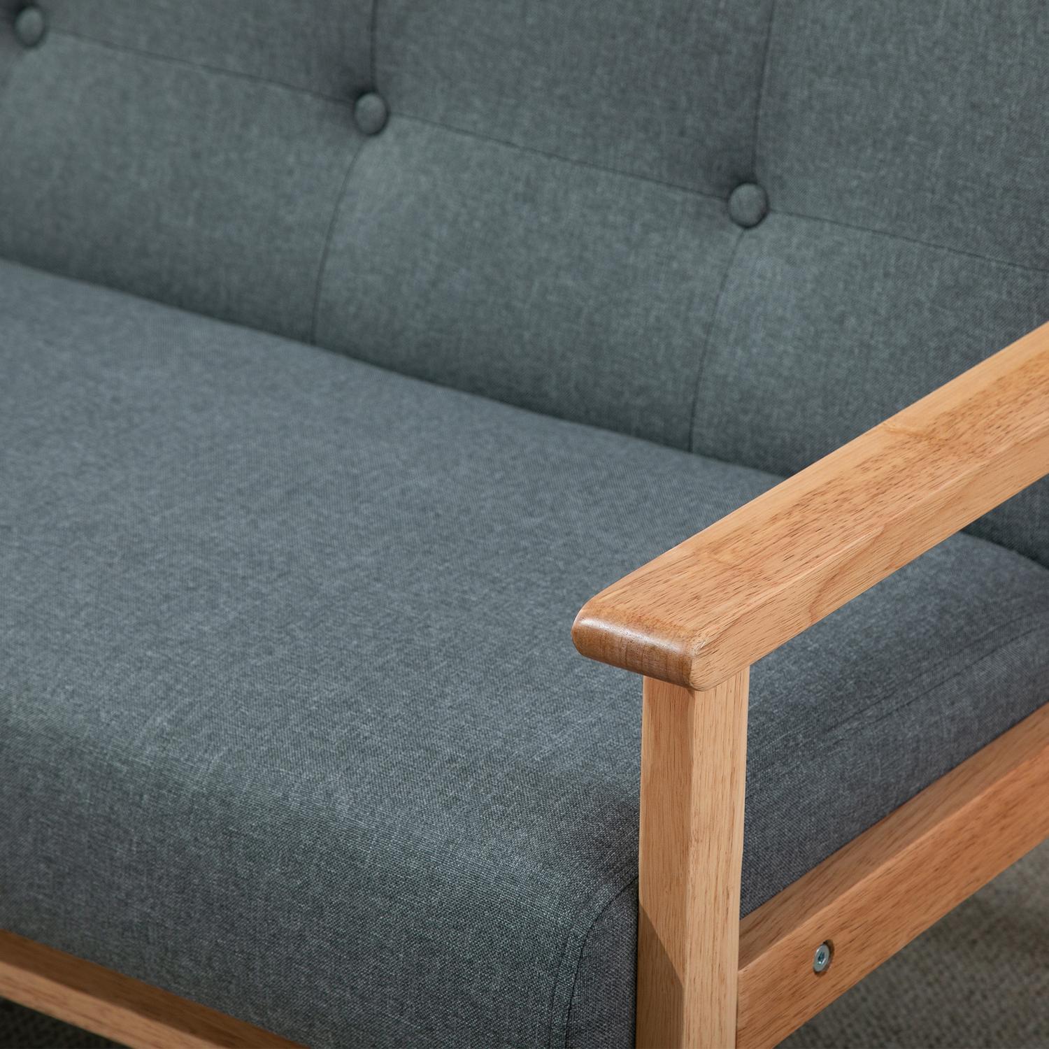Kompakt grå linne Loveseat – 2-sits, gummiträram