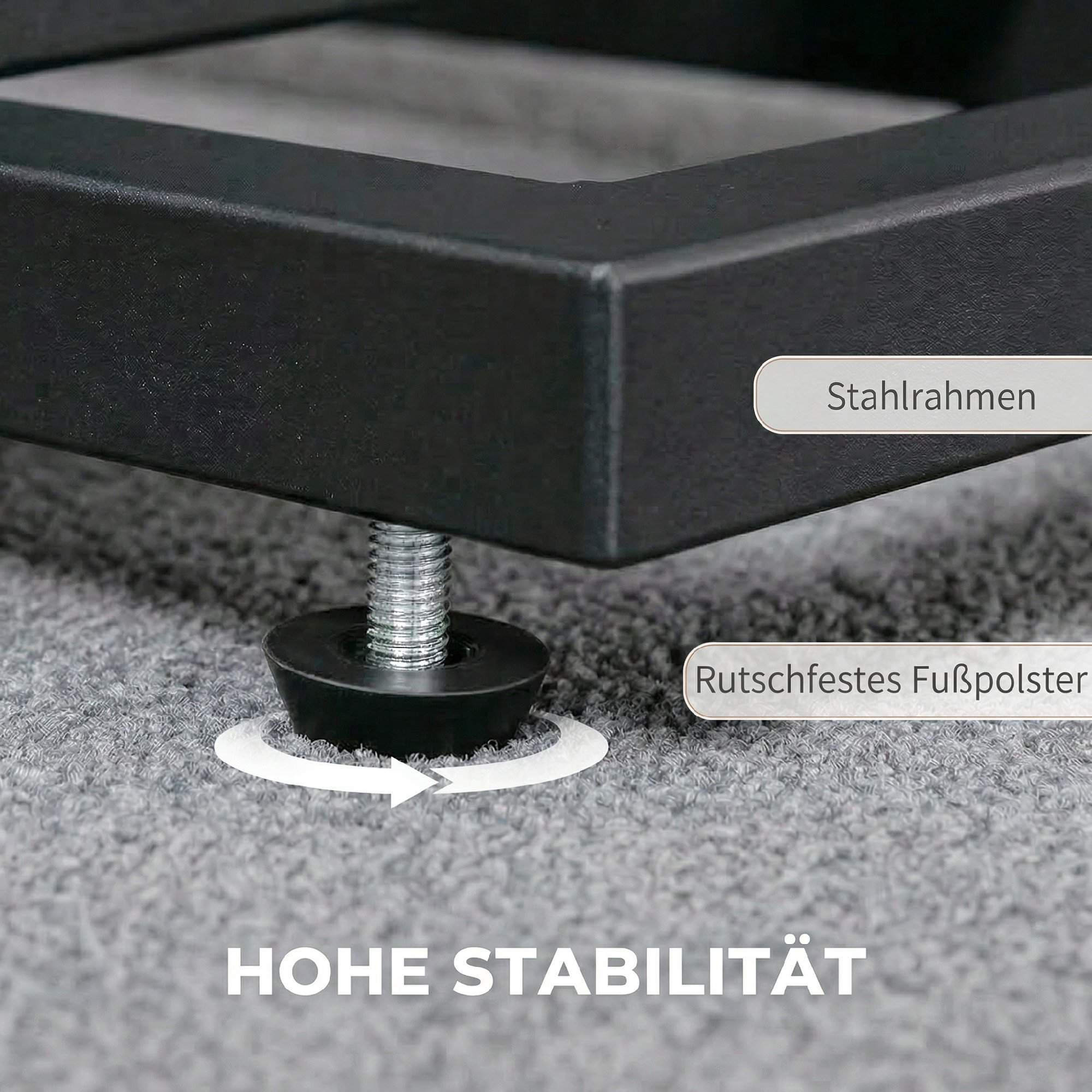 Kompakt svart sidobord med stålram och tygficka