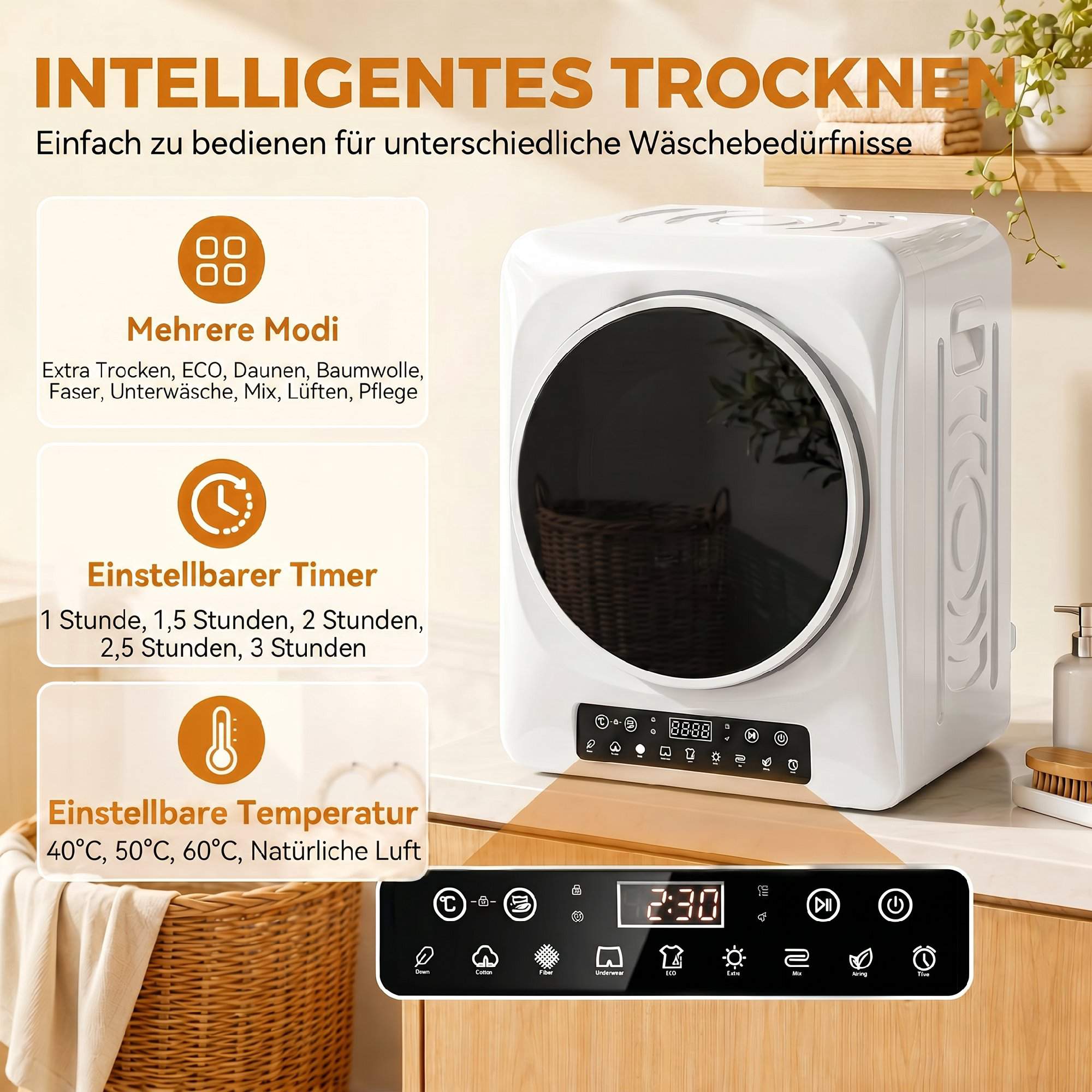 Kompakt ventilerad torktumlare, 5 kg 1000 W, vit