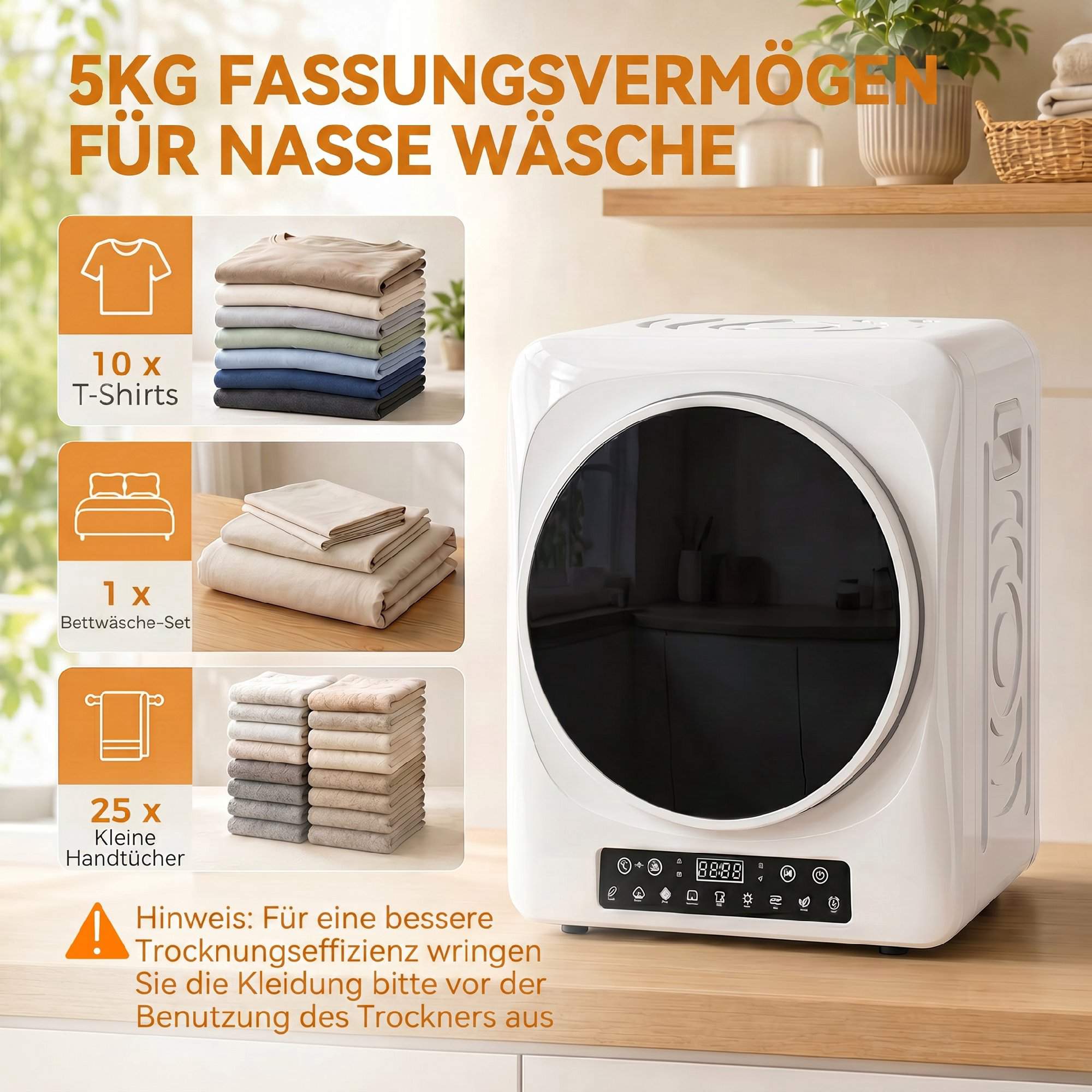 Kompakt ventilerad torktumlare, 5 kg 1000 W, vit