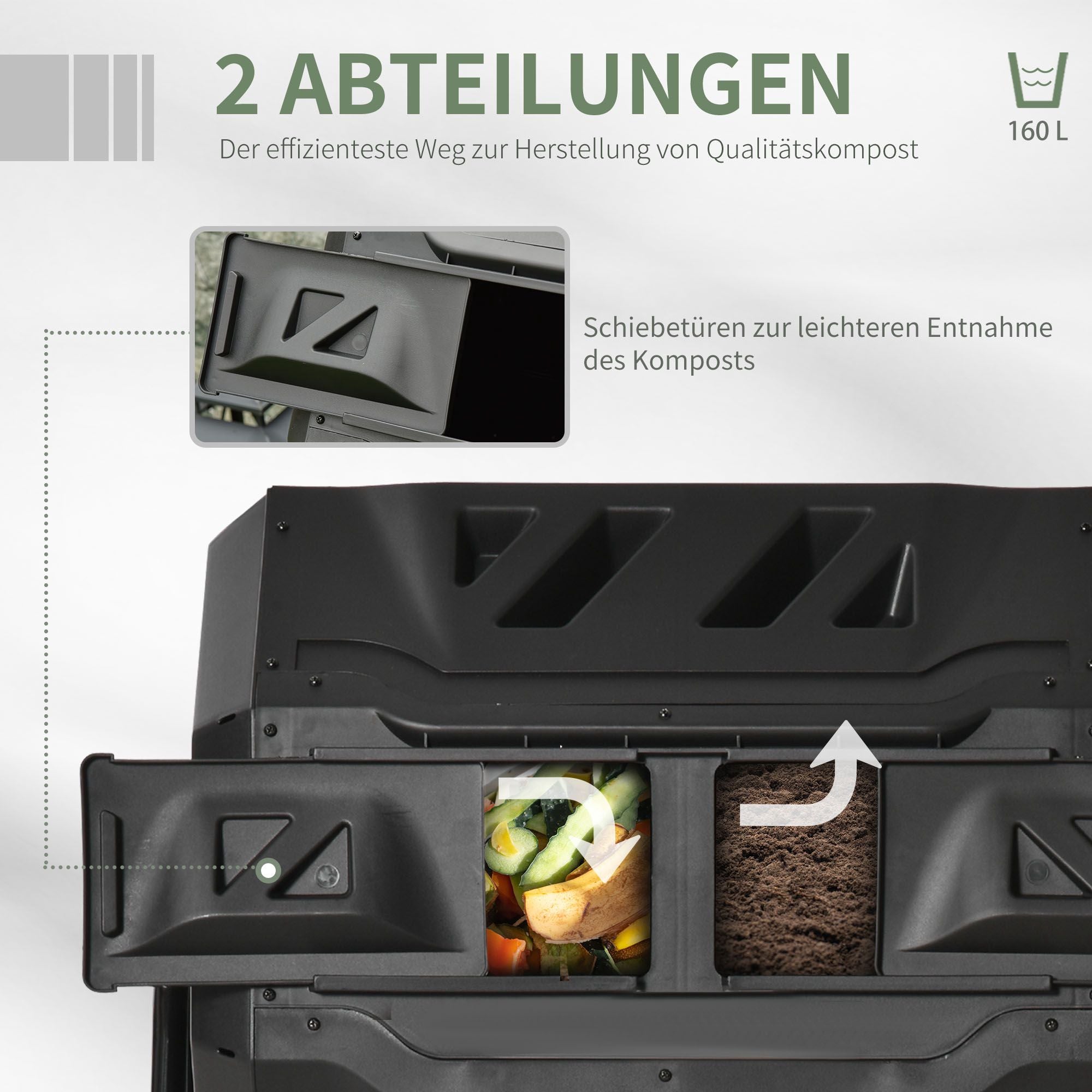 Kompostbehållare med dubbla kammare, 160 liter, stål och plast