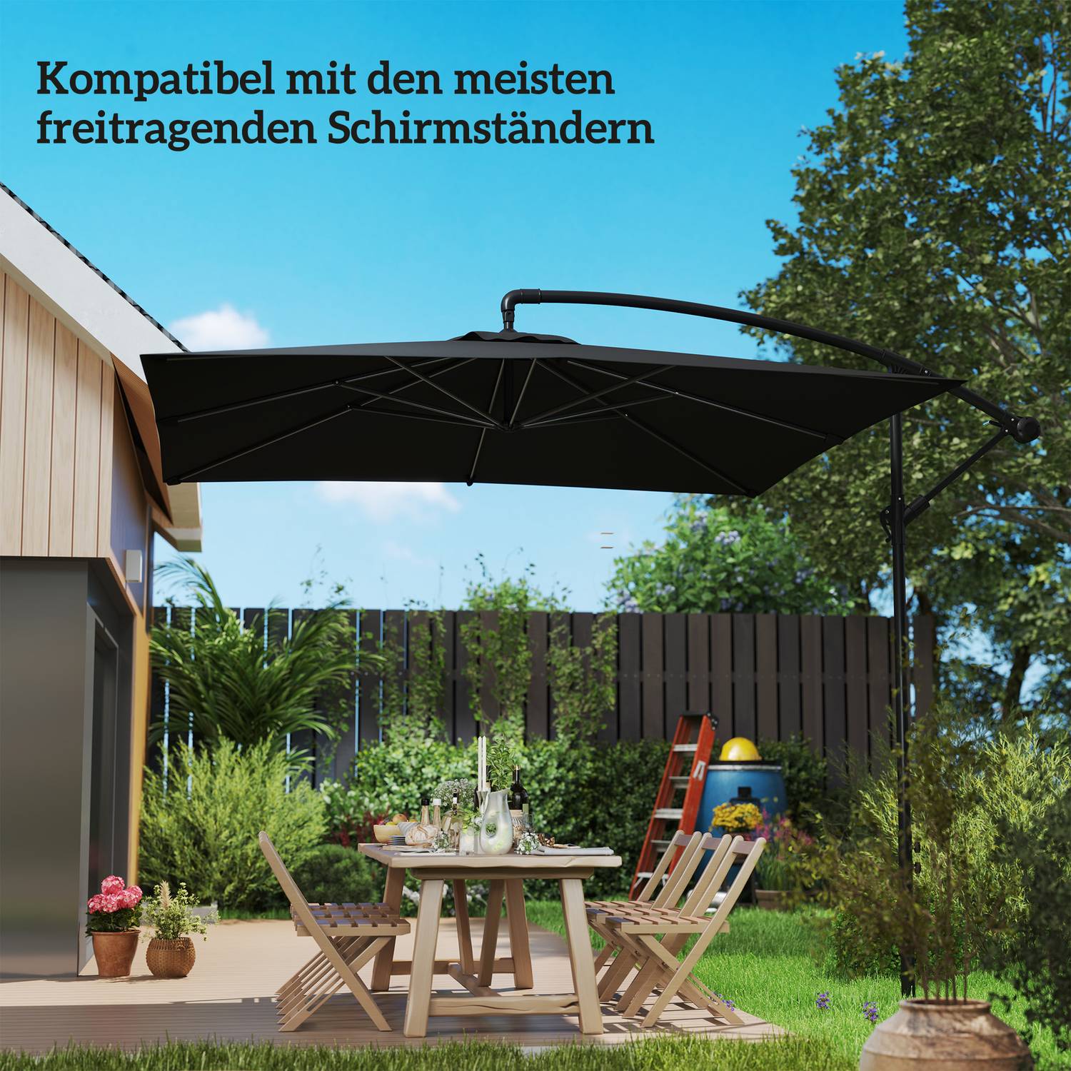 Konkret Cantilever paraplyställ, fyrkantigt, mörkgrå