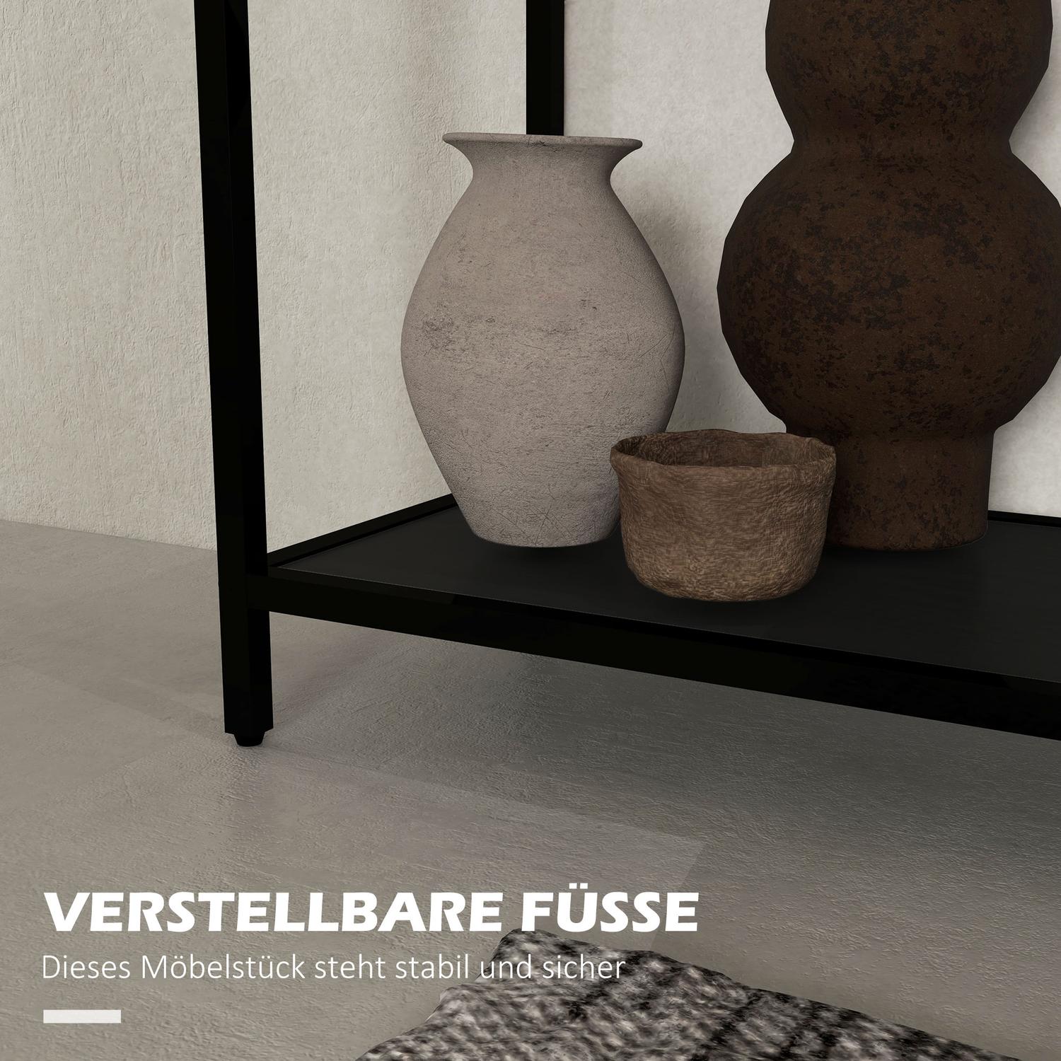 Svart stålkonsolbord med glasskiva och 2 hyllplan – 100x30x78 cm