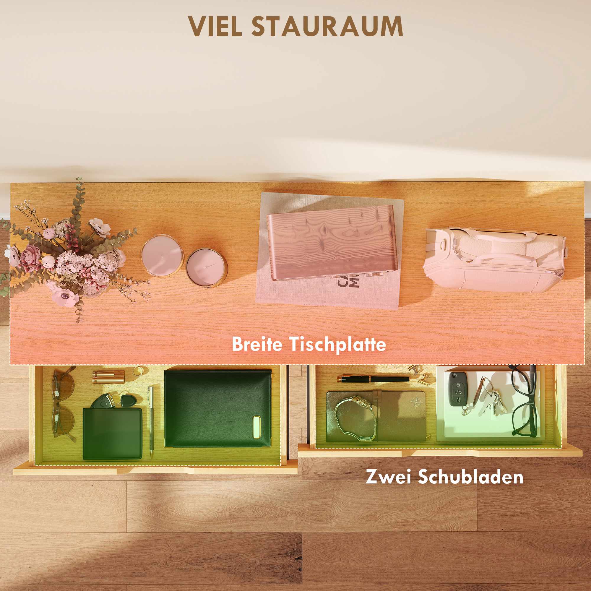 Konsolbord med 2 lådor, metallram, 110x35x76,5 cm