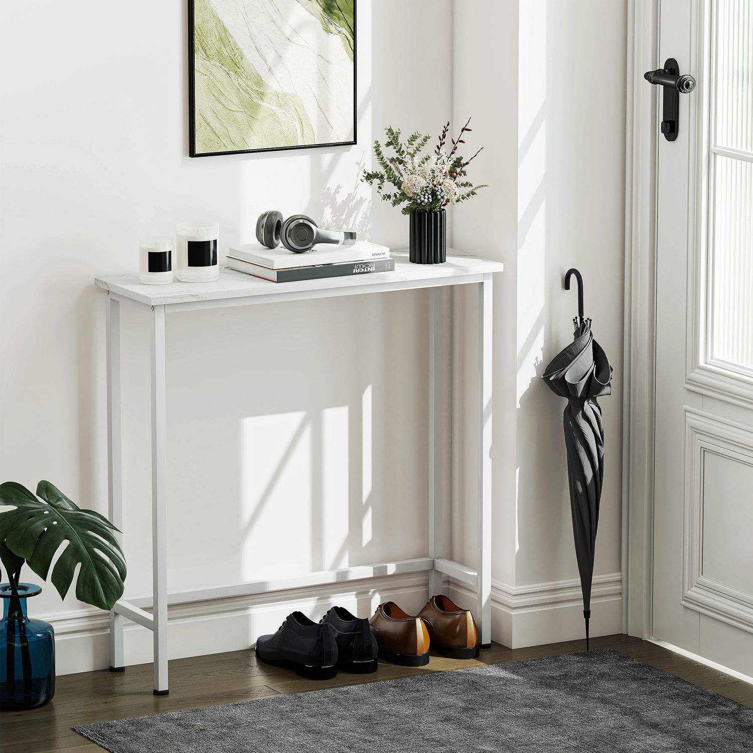 Konsolbord med justerbara fötter, tippskydd, 75x24x76 cm, vit