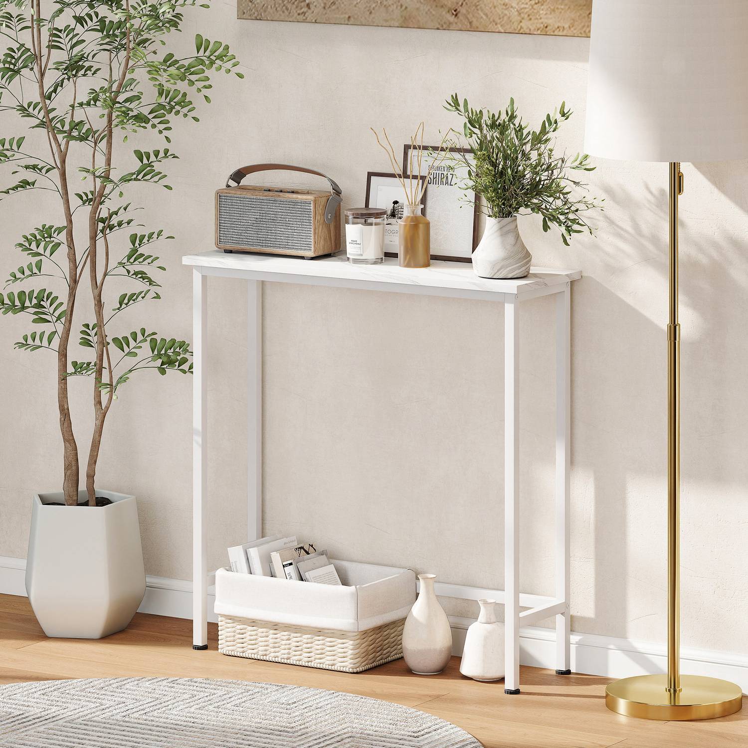 Konsolbord med justerbara fötter, tippskydd, 75x24x76 cm, vit