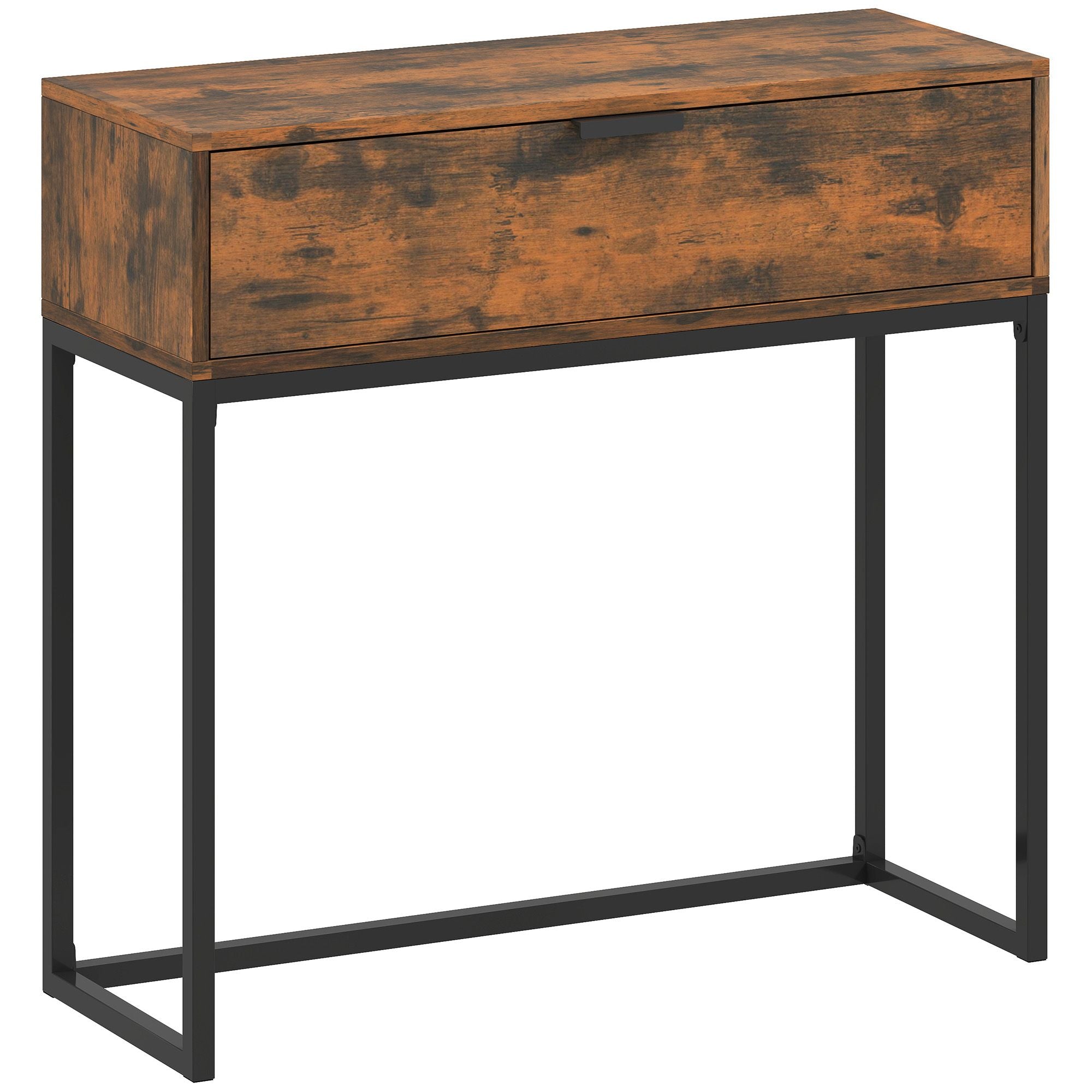 Konsolbord med låda, industriell design, 80x30x76 cm, svart