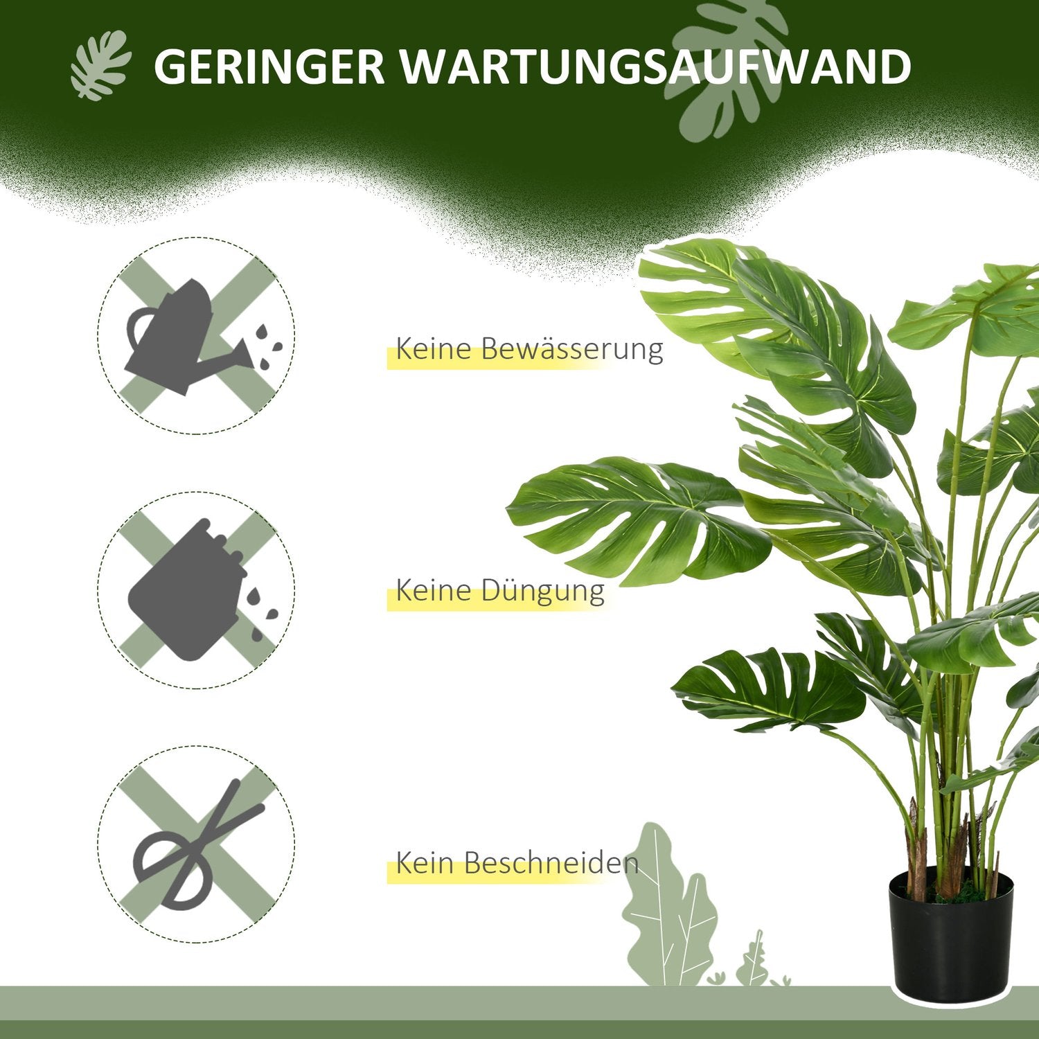Konstgjord 120 cm Monstera-växt i planteringskärl – naturtrogen grönska