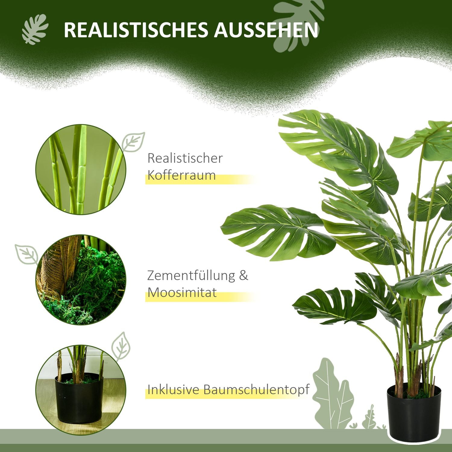 Konstgjord 120 cm Monstera-växt i planteringskärl – naturtrogen grönska
