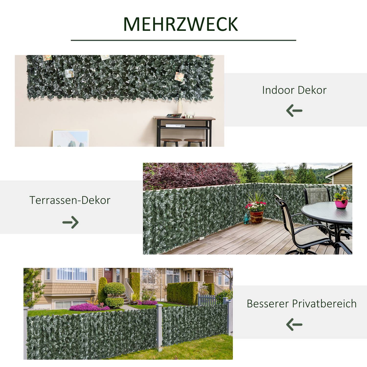 Artificiell Privacy Hedge Wall – Mörkgrön, 300 x 150 cm
