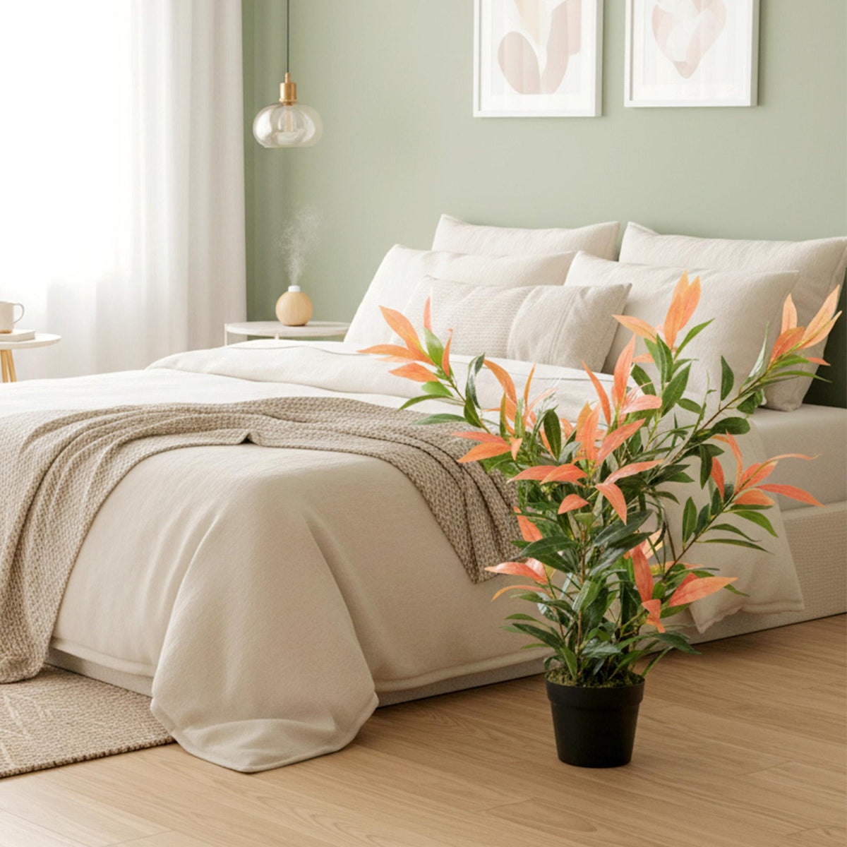 Kunstig photinia-plante, 90 cm, 300 blader, justerbare grener