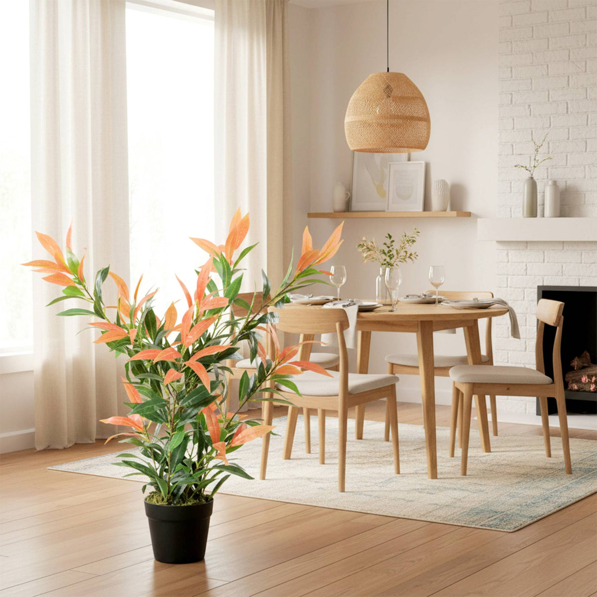 Kunstig photinia-plante, 90 cm, 300 blader, justerbare grener