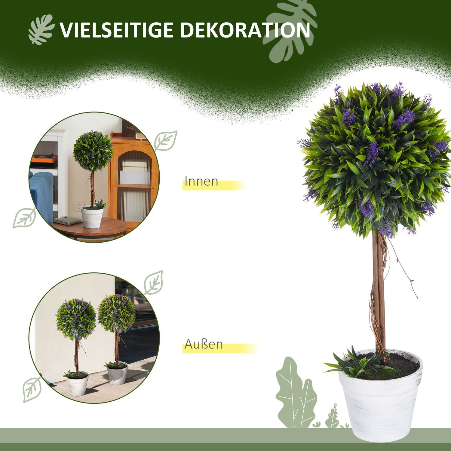 Konstgjorda lavendelväxter – 60 cm, set om 2 med mosskruka