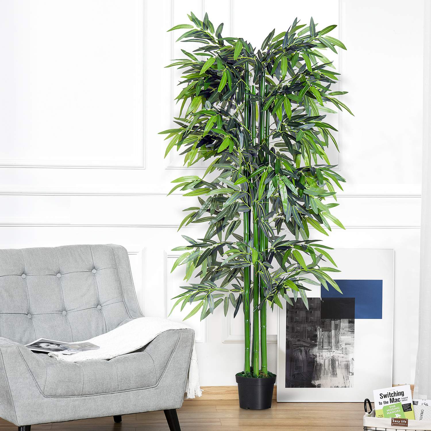 Konstgjord bambu med plantering – 180 cm realistisk grön