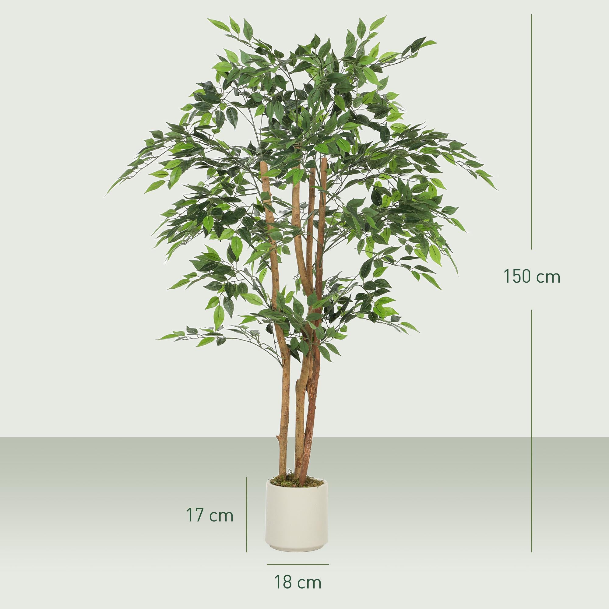 Konstgjord banyanträd 150 cm, trästam, vit kruka