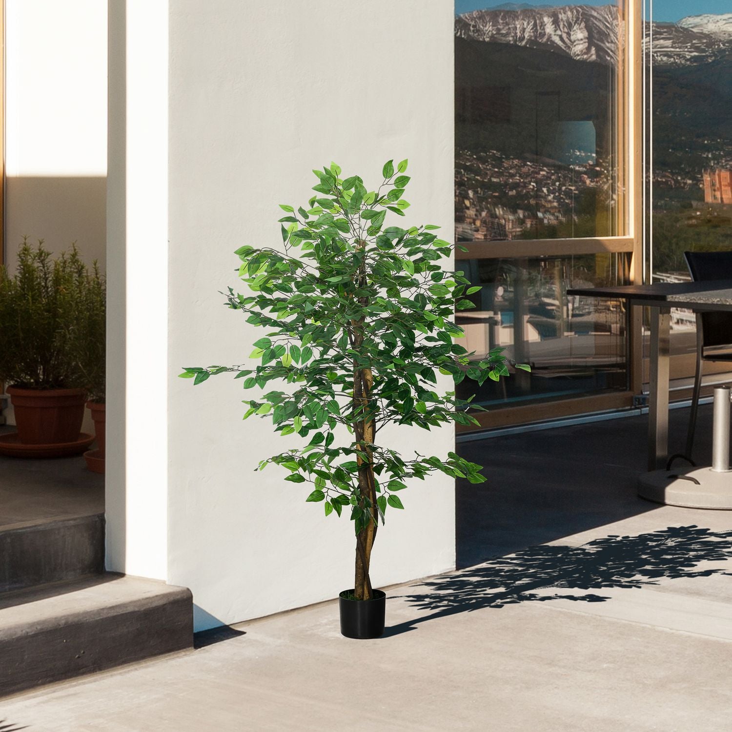 Kunstig ficustre 150 cm med potte – naturtro potteplante