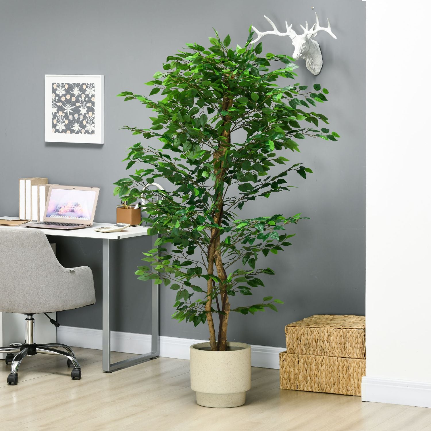Konstgjord ficusträd med plantering, 180 cm hög krukväxt