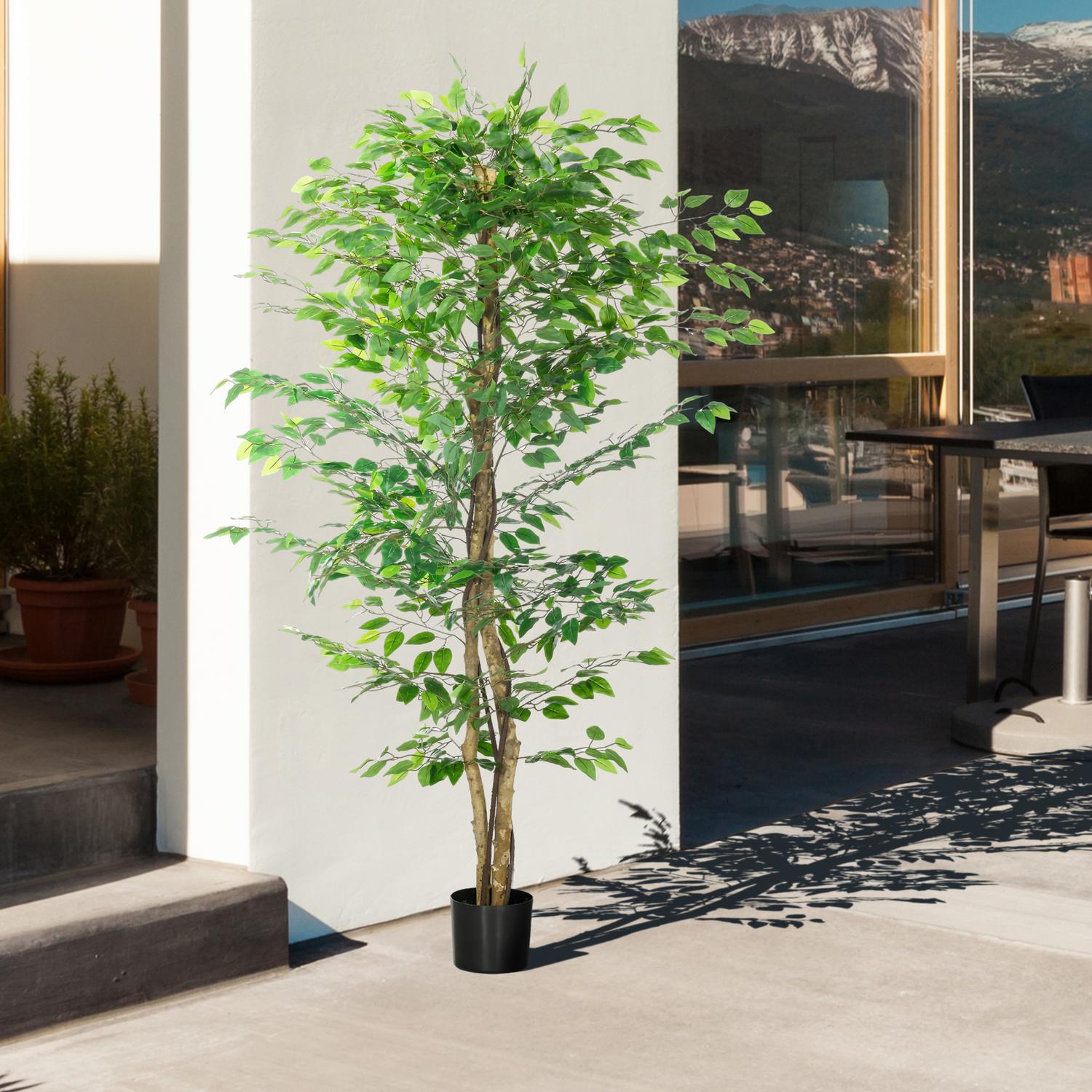 Konstgjord ficusträd med plantering, 180 cm hög krukväxt