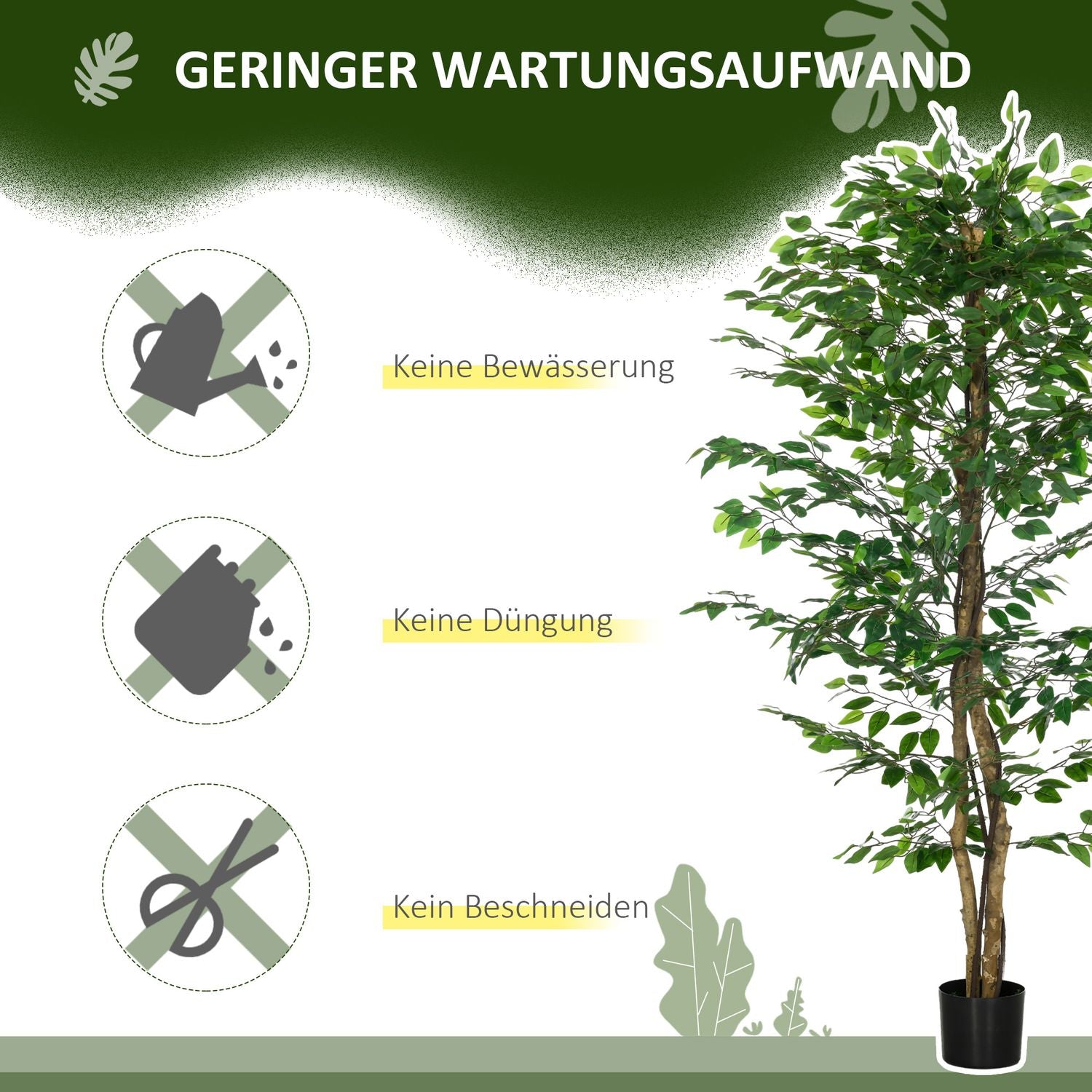 Konstgjord ficusträd med plantering, 180 cm hög krukväxt
