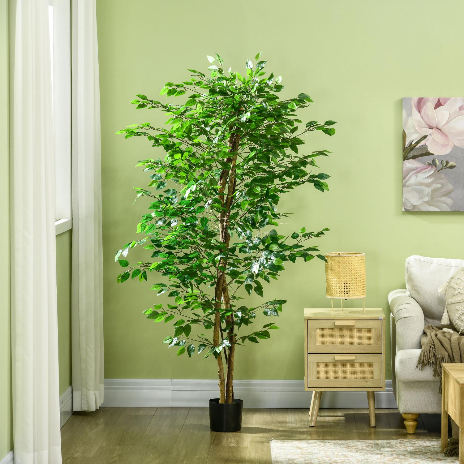 Konstgjord ficusträd med plantering, 180 cm hög krukväxt