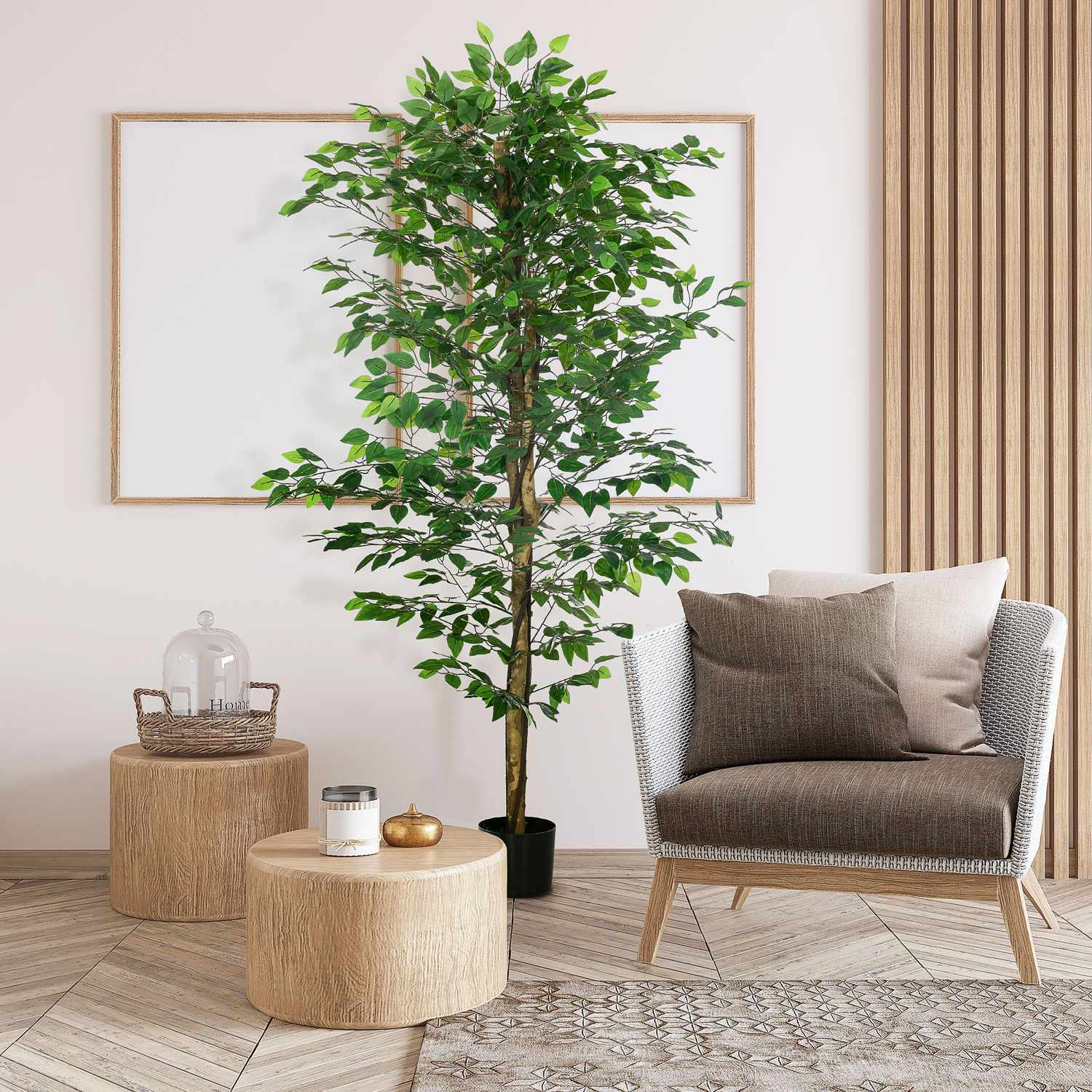 Konstgjord ficusträd med plantering, 180 cm hög krukväxt