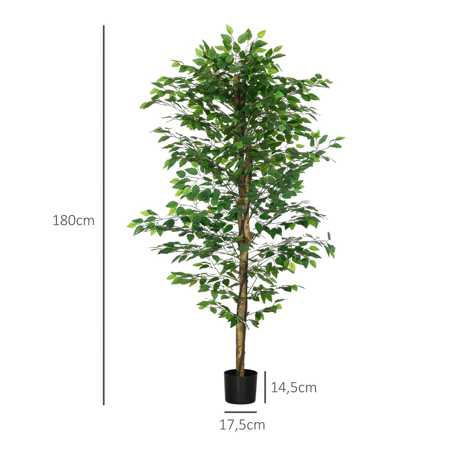 Konstgjord ficusträd med plantering, 180 cm hög krukväxt