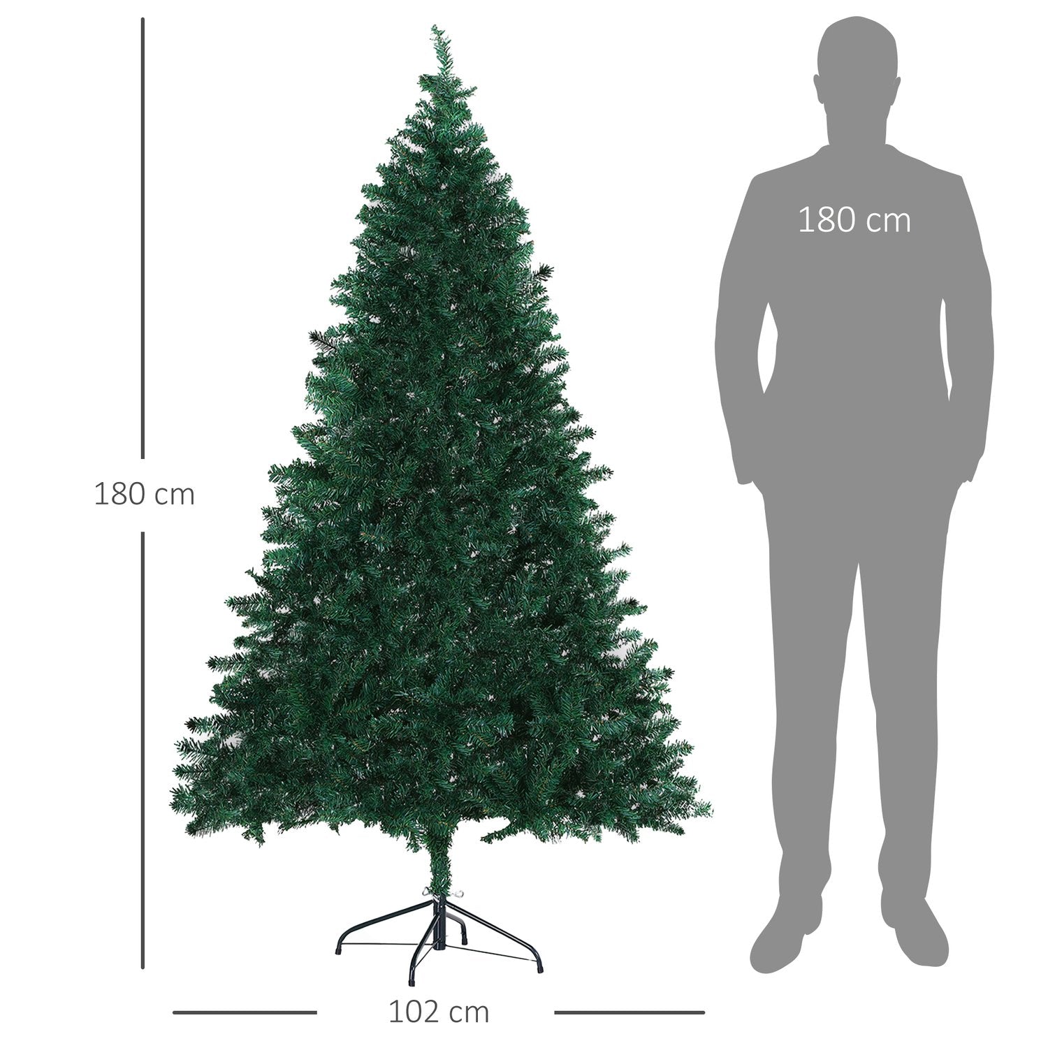 Konstgjord julgran, 1000 grenar, 180 cm, grön