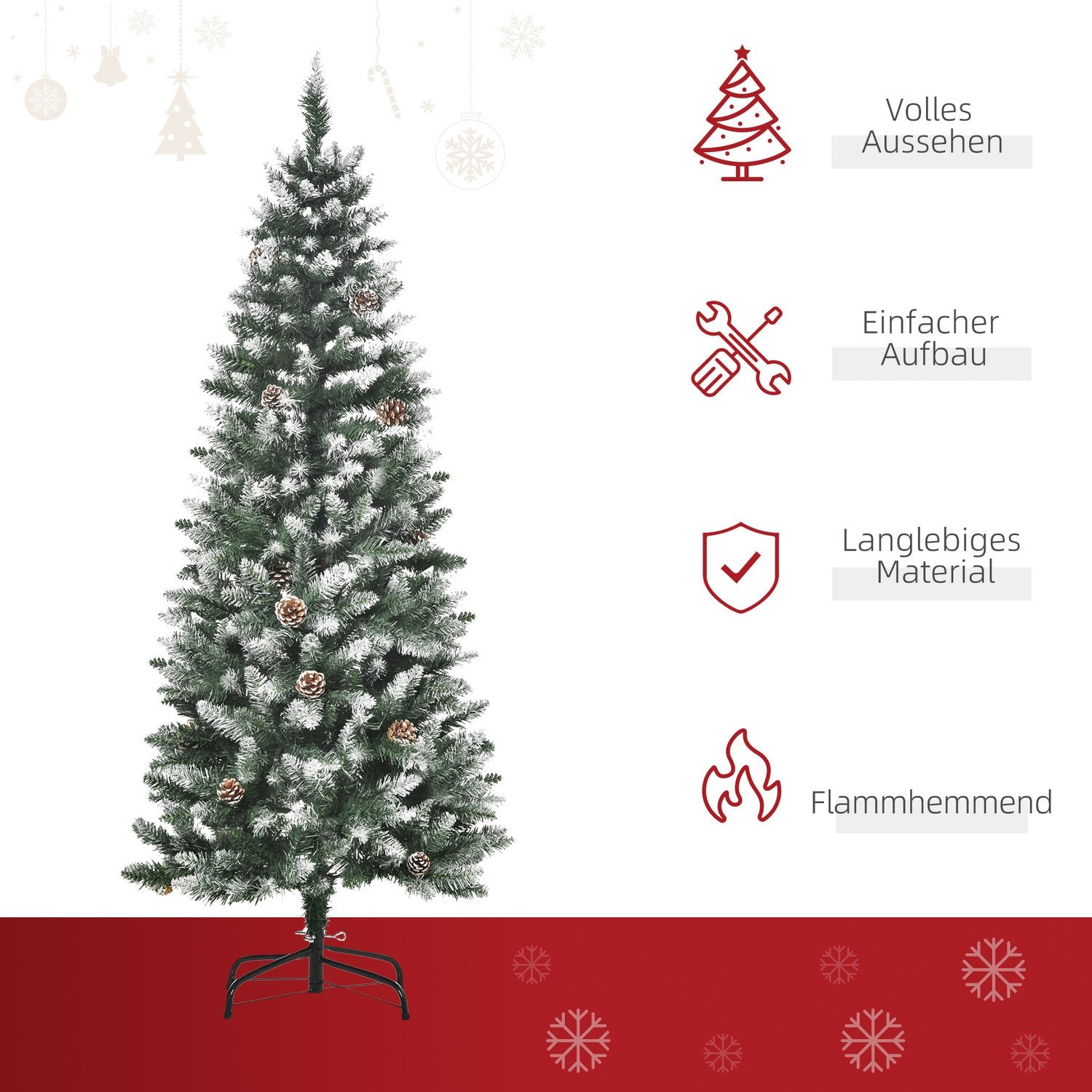 Konstgjord julgran, 150 cm, snötäckta grenar, tallkottar