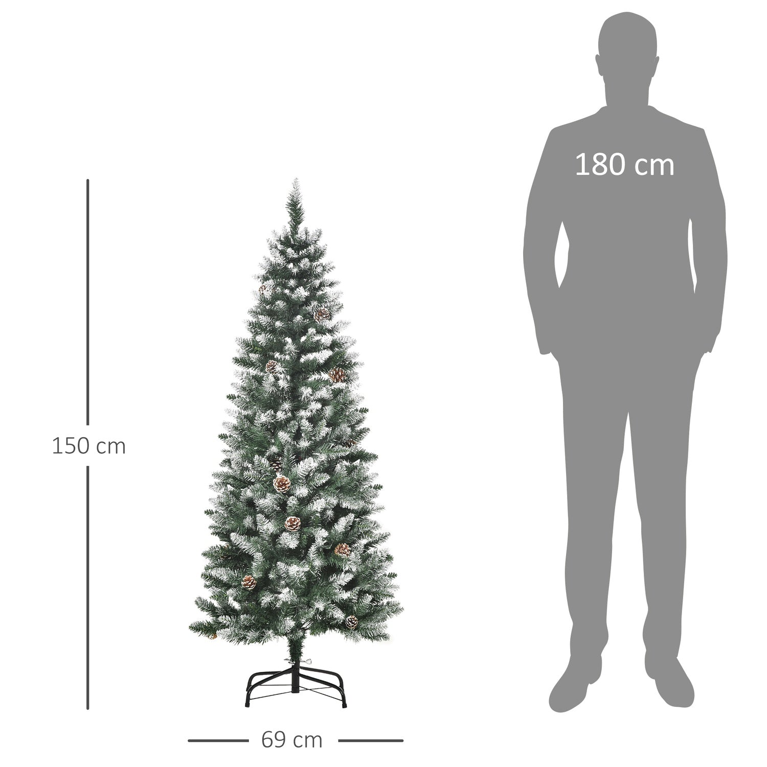 Konstgjord julgran, 150 cm, snötäckta grenar, tallkottar