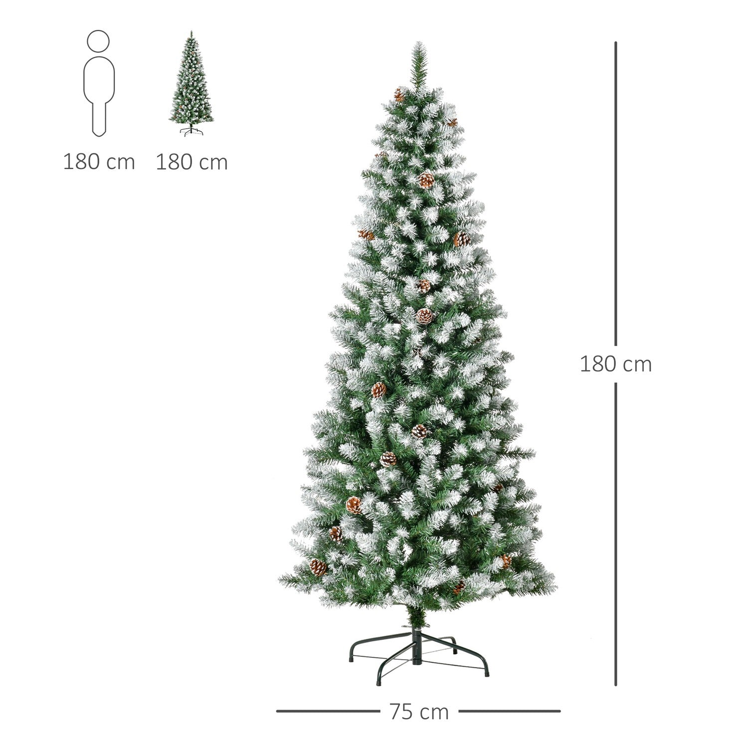 180 cm konstgjord julgran, snöig, 630 tips, inomhusbruk