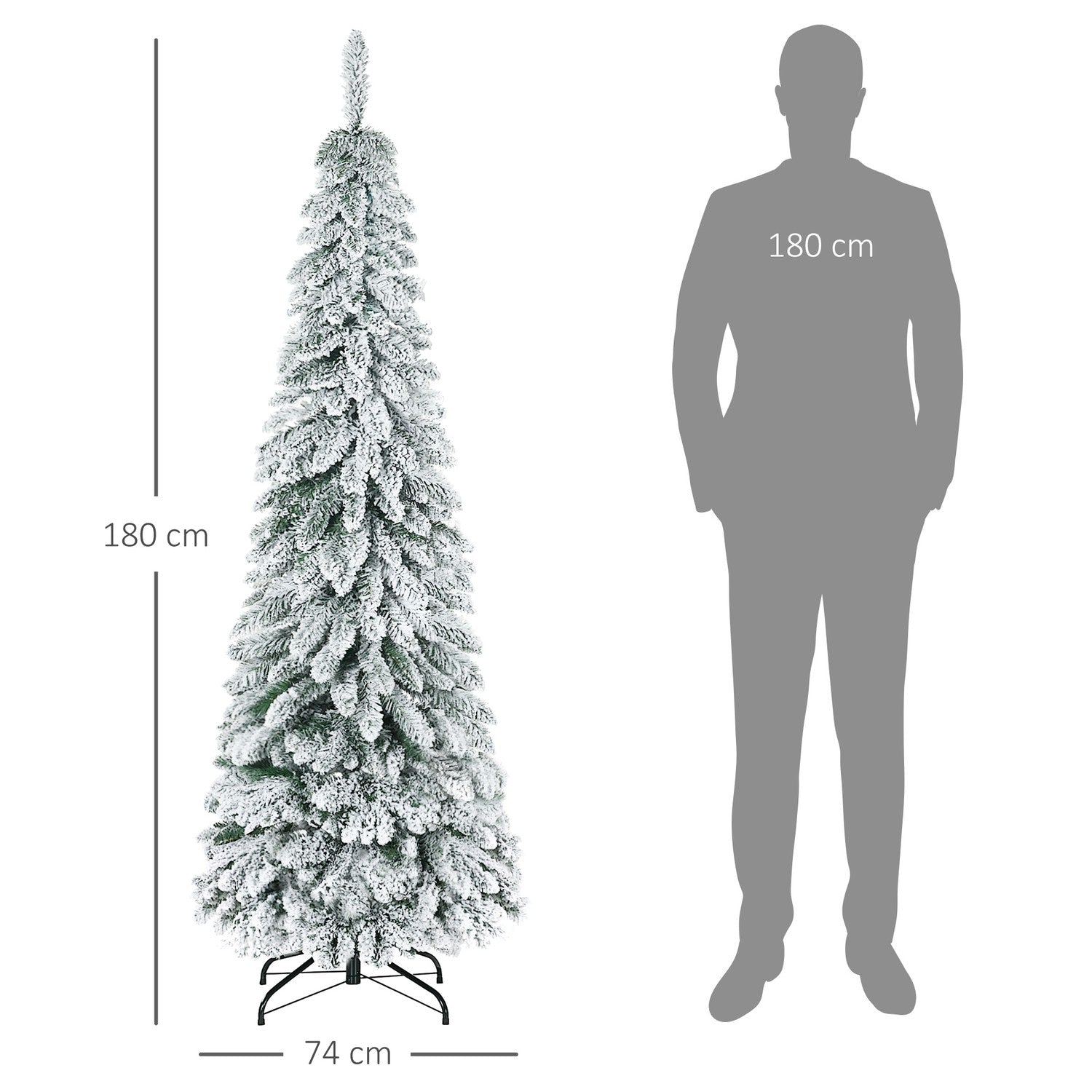 180 cm konstgjord julgran med snö och bas