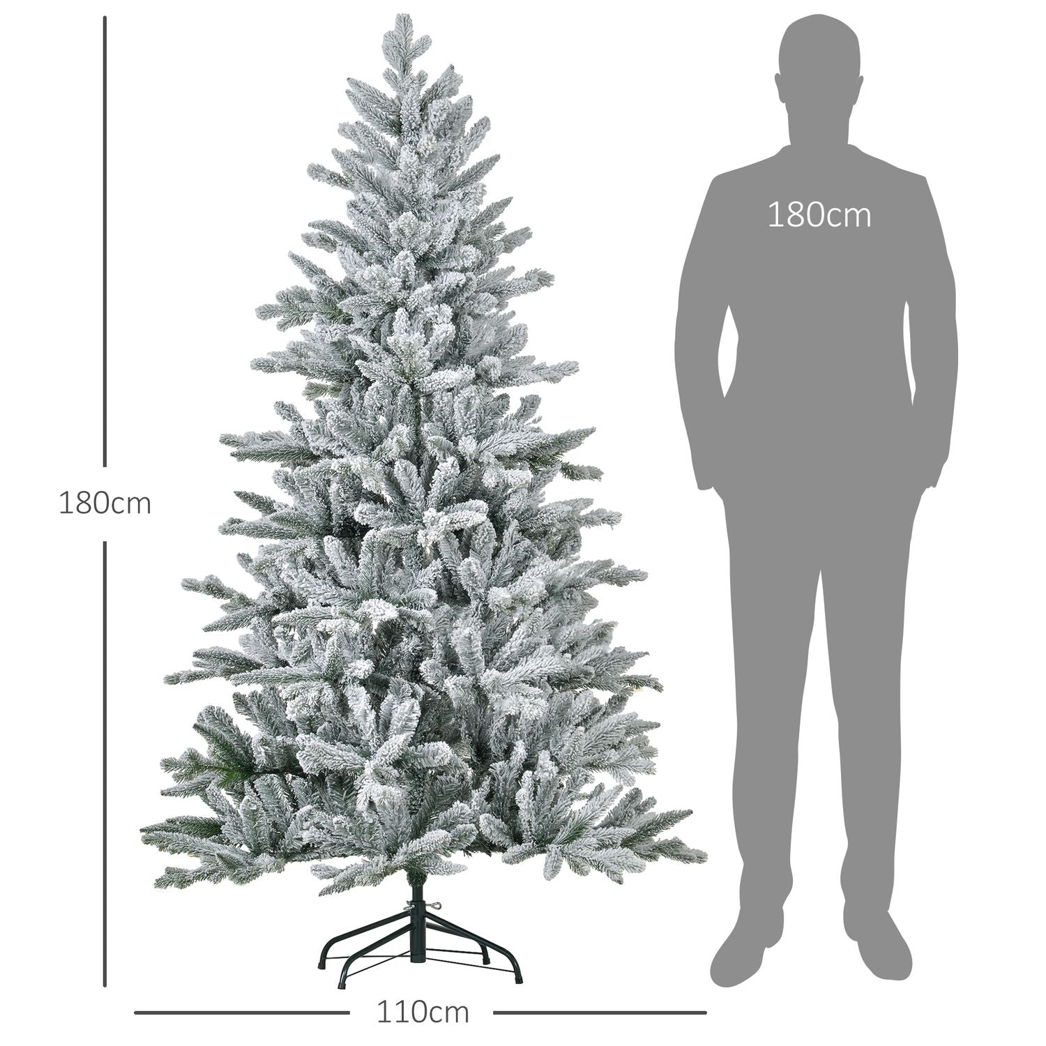 Konstgjord julgran, 180cm, snöiga grenar, metallställ