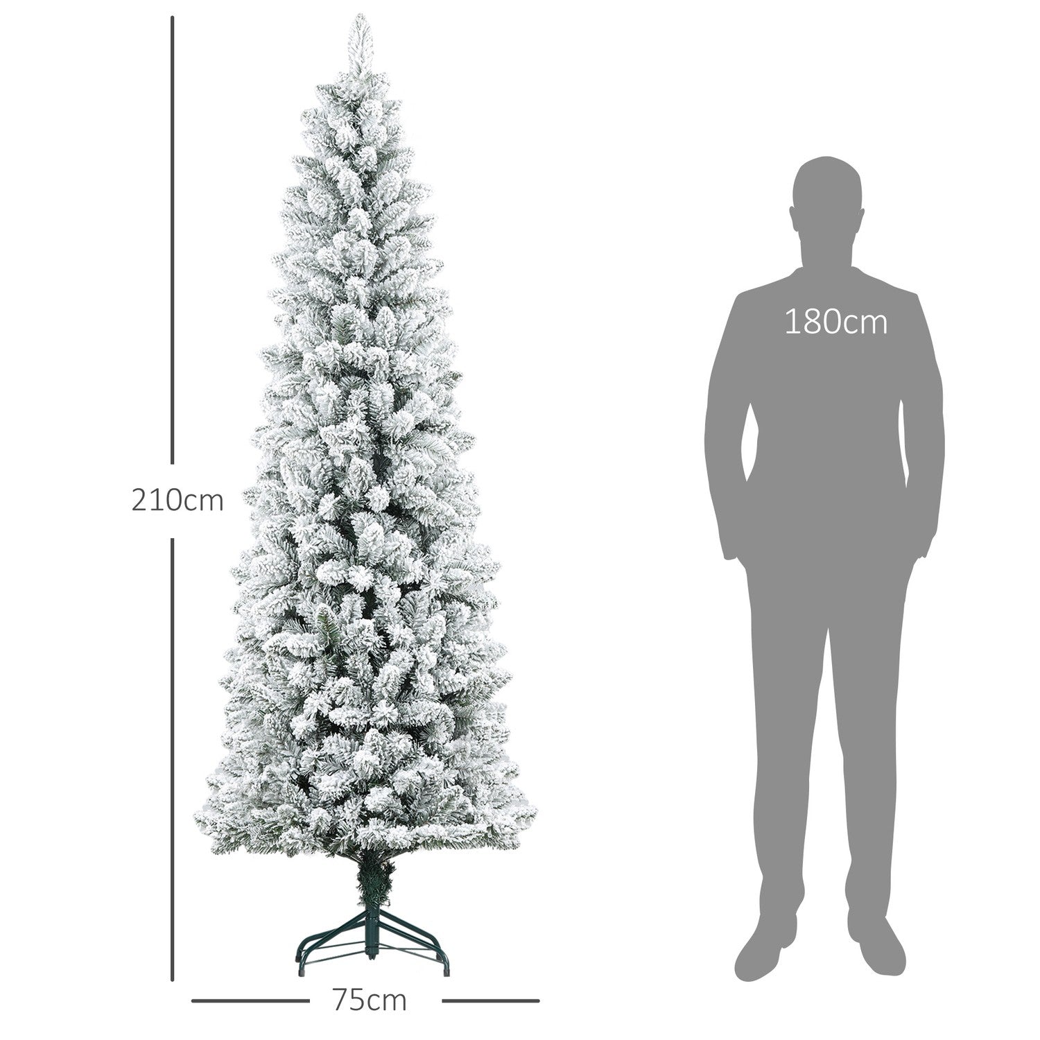 Konstgjord julgran, 210 cm, smal design, snötäckt