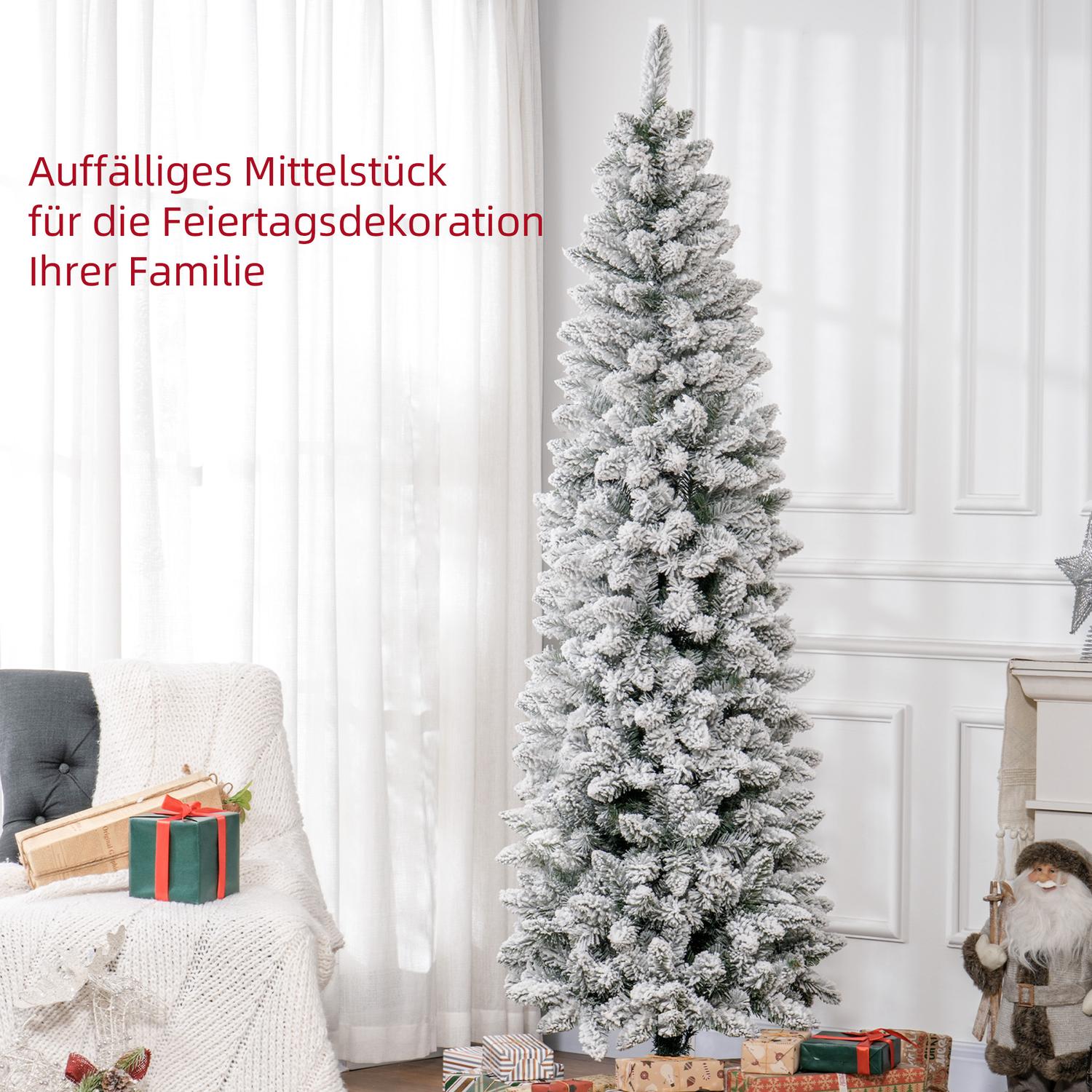 Konstgjord julgran, 210 cm, smal design, snötäckt