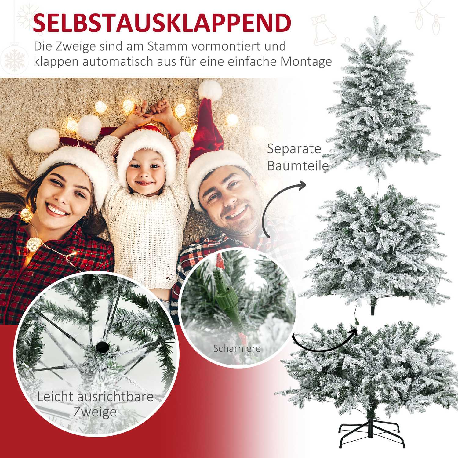 Konstgjord julgran med ljus, 180 cm, snöeffekt