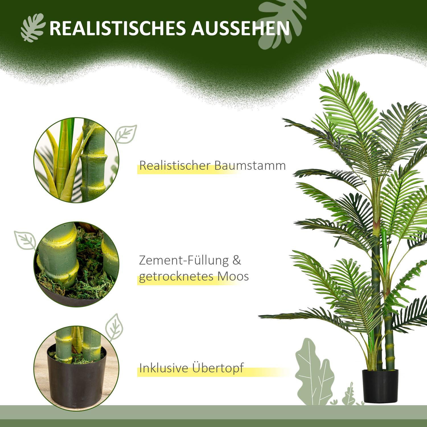 Konstgjord palm inomhus, 150 cm, cementfylld bas