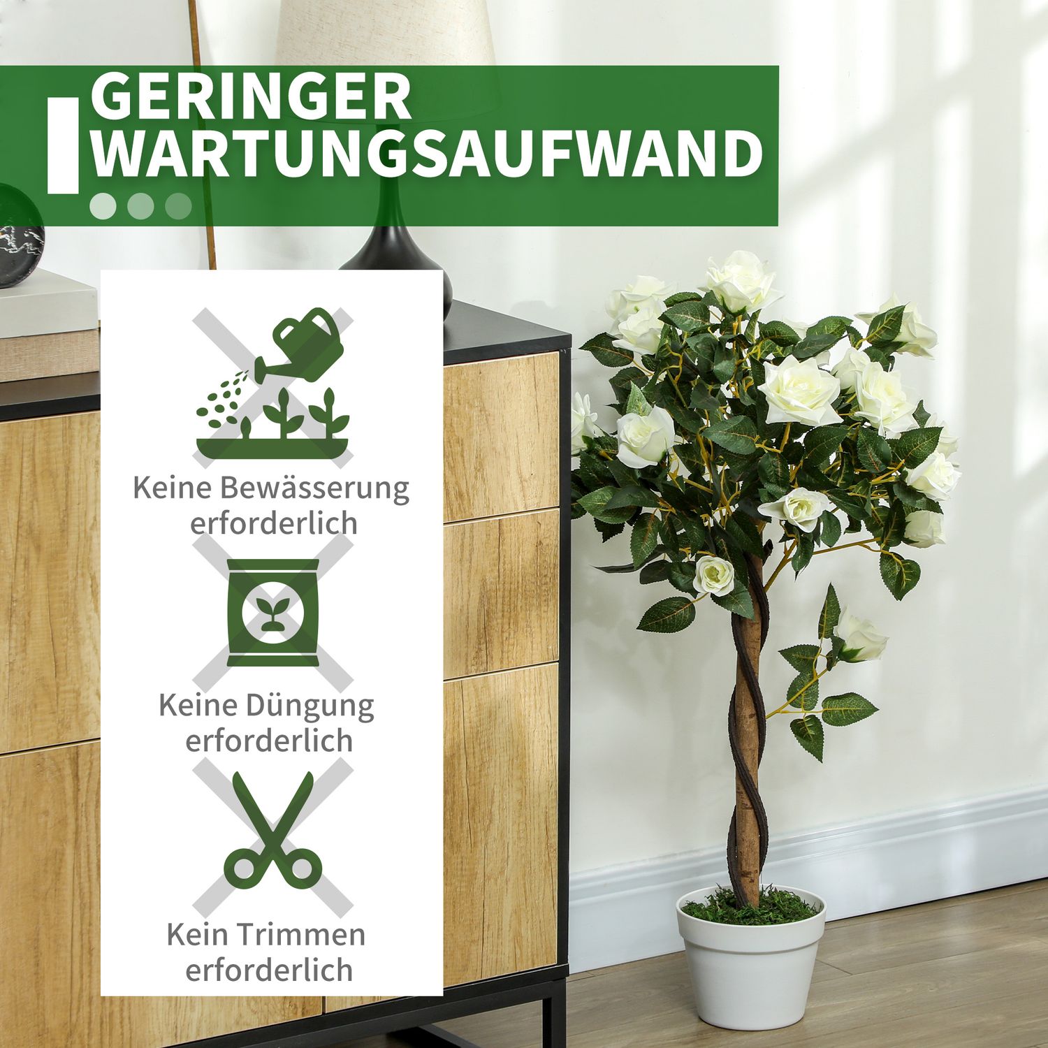 Konstgjord växt i cementkruka – Vit, 90 cm, set om 2