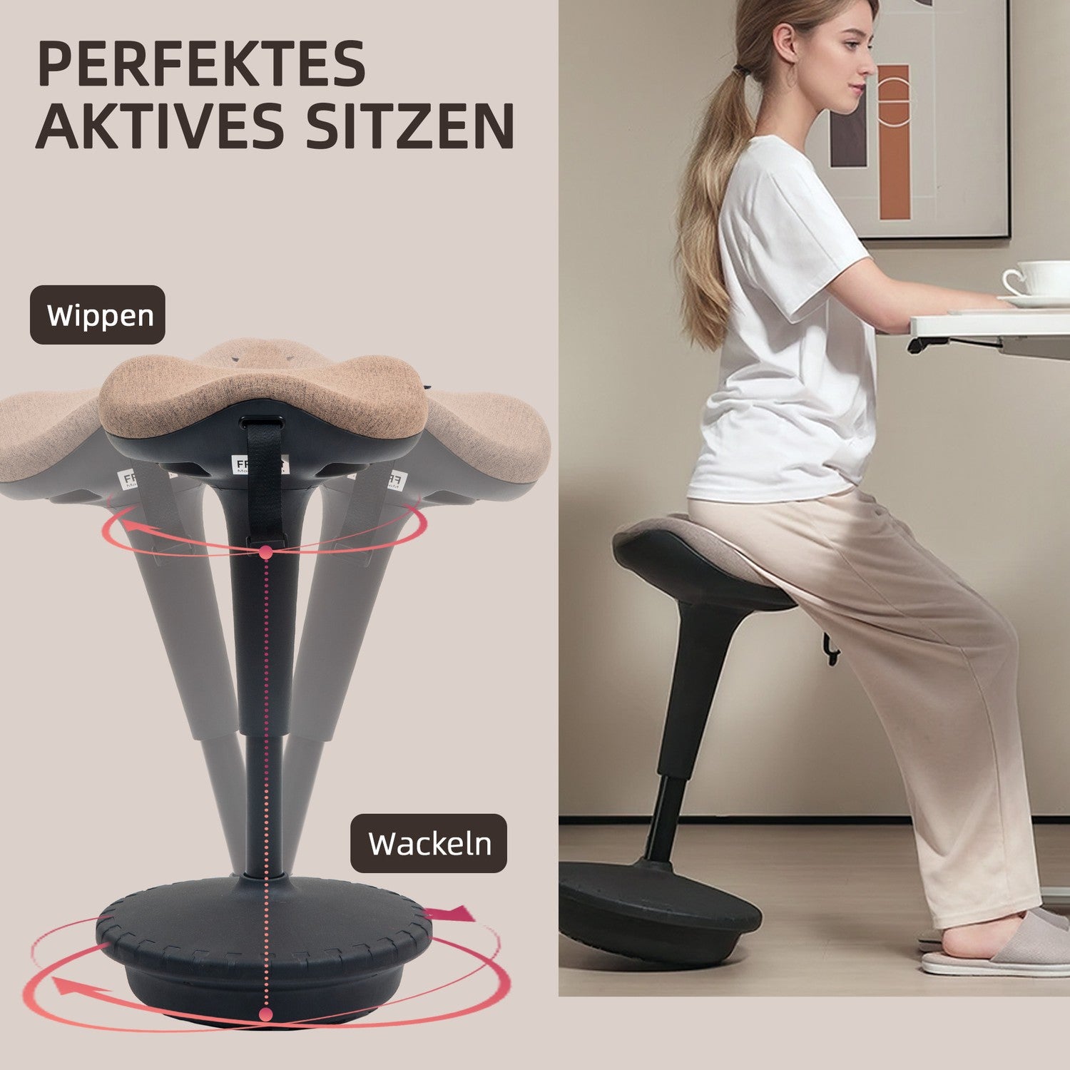 Ergonomisk vridbar kontorspall, justerbar 68,5-83,5 cm, brun