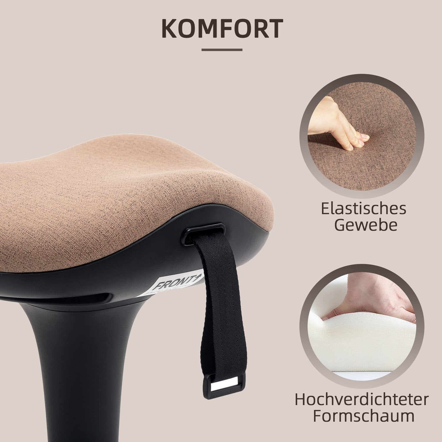 Ergonomisk vridbar kontorspall, justerbar 68,5-83,5 cm, brun