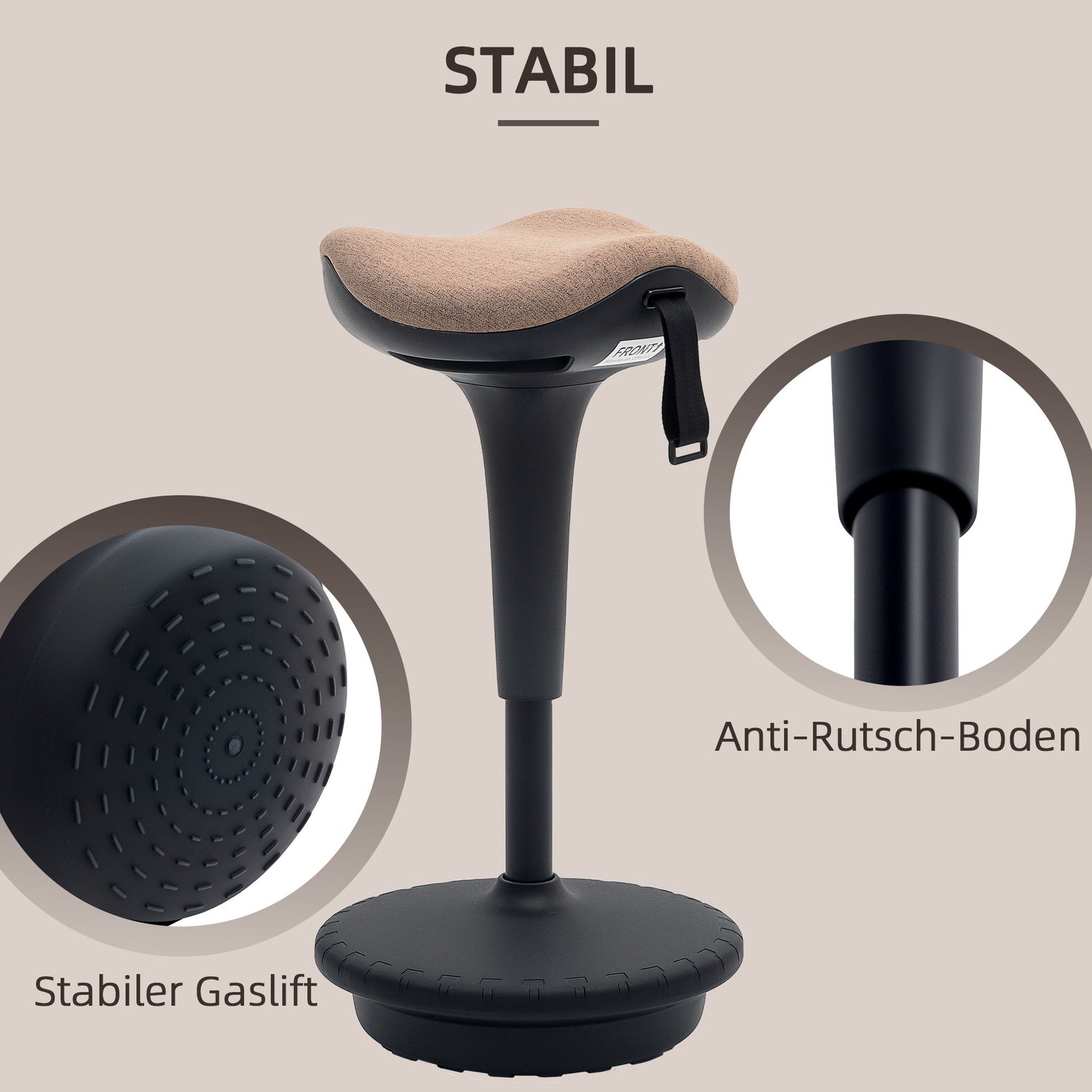 Ergonomisk vridbar kontorspall, justerbar 68,5-83,5 cm, brun