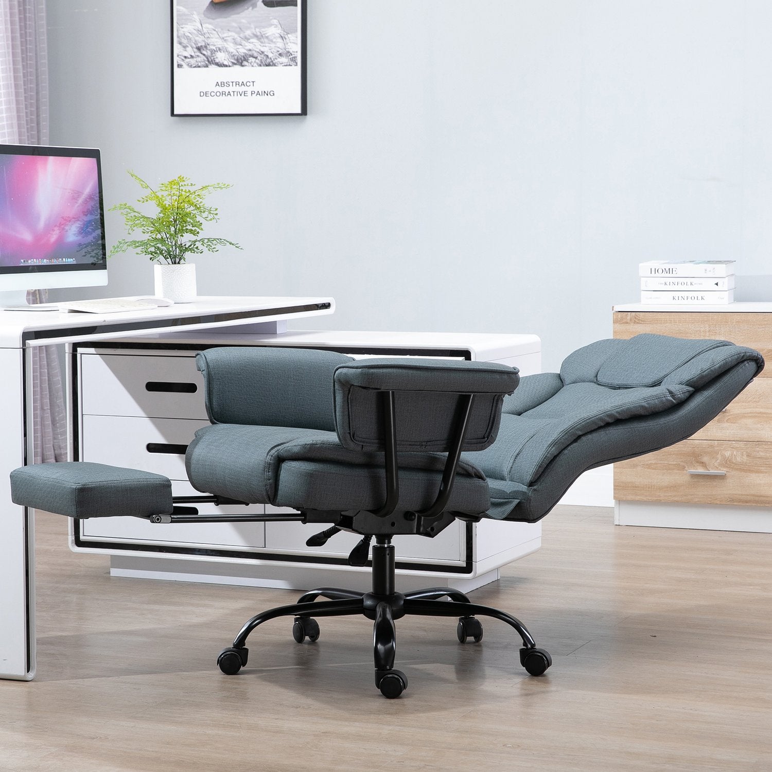 Ergonomisk kontorsstol, justerbar med nackstöd och fotstöd