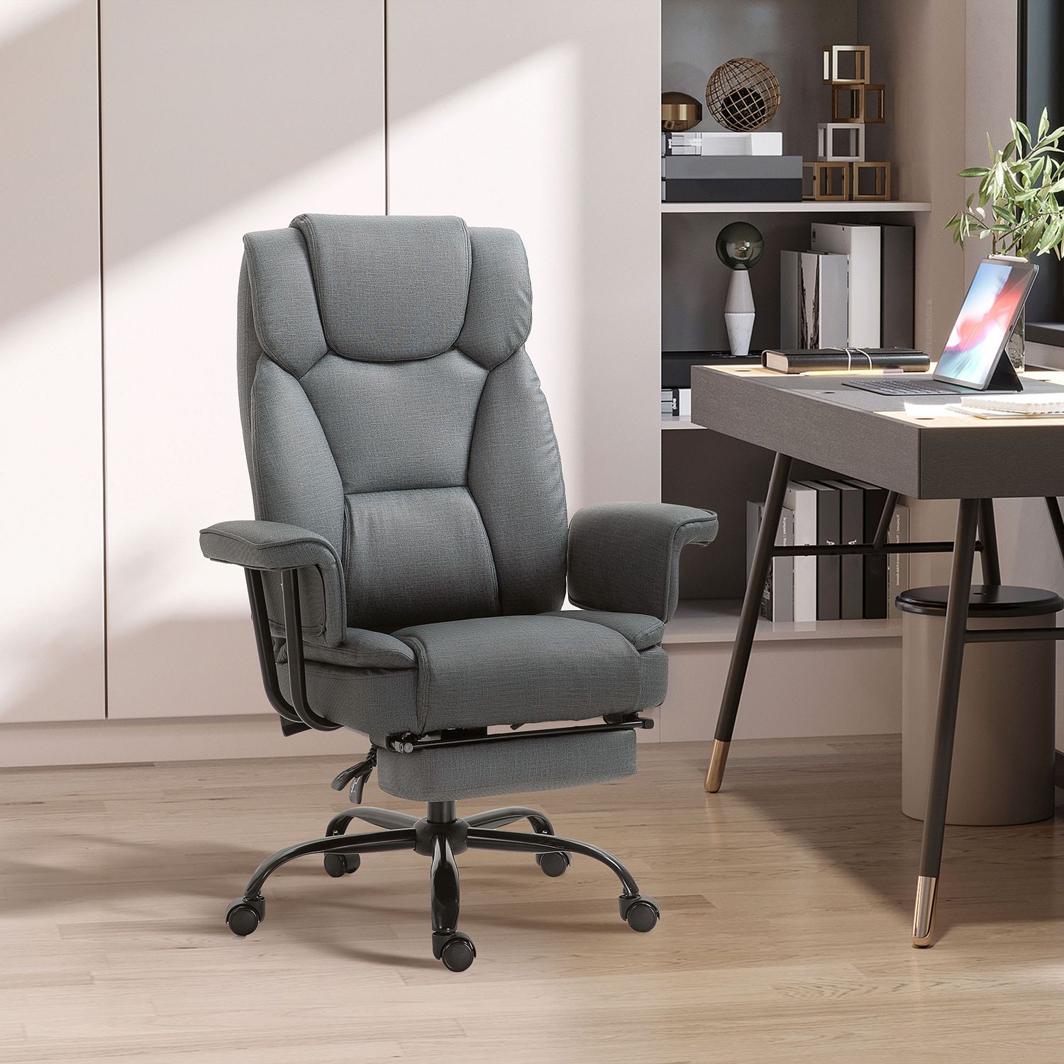 Ergonomisk kontorsstol, justerbar med nackstöd och fotstöd