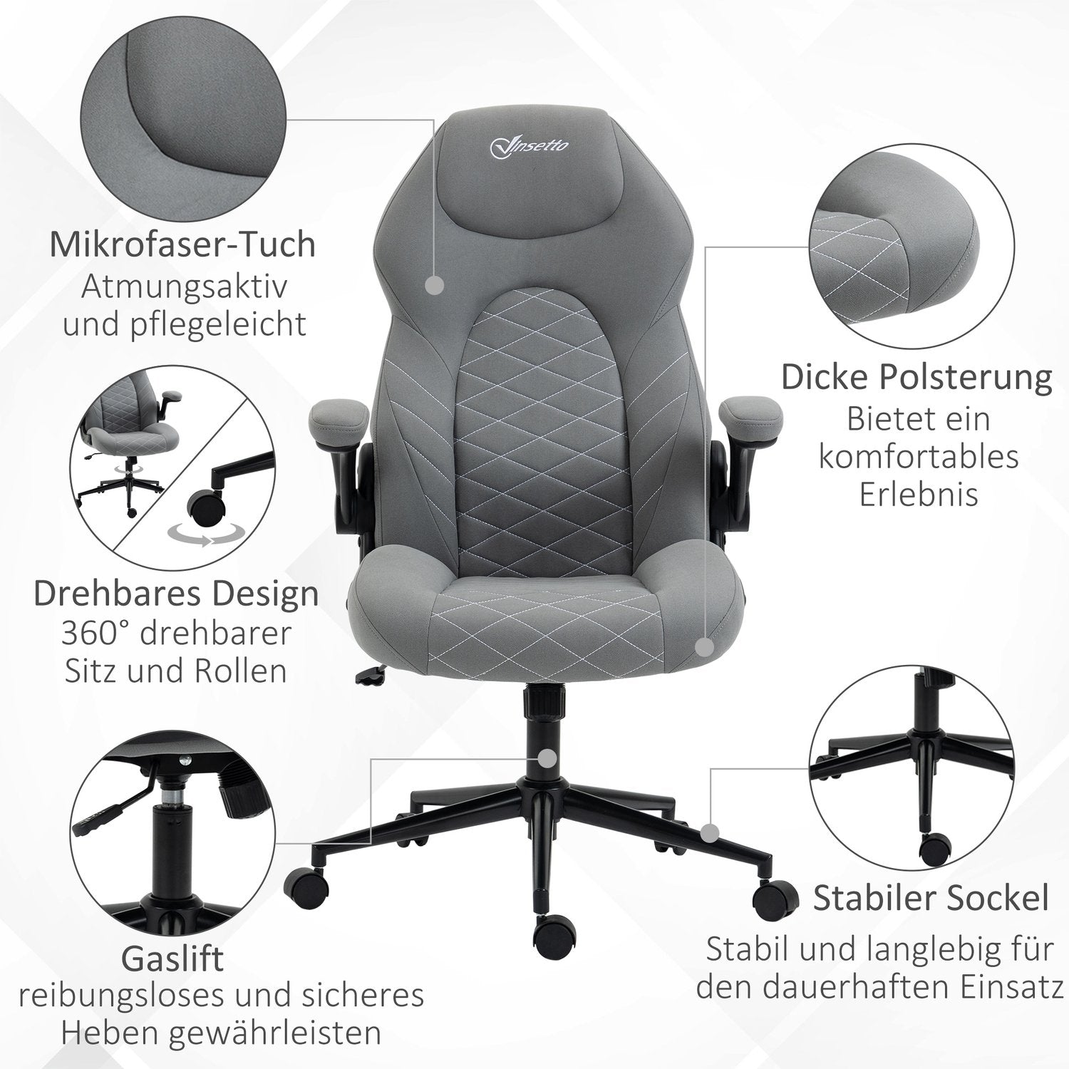 Ergonomisk skrivbordsstol, vridbar med justerbara armstöd