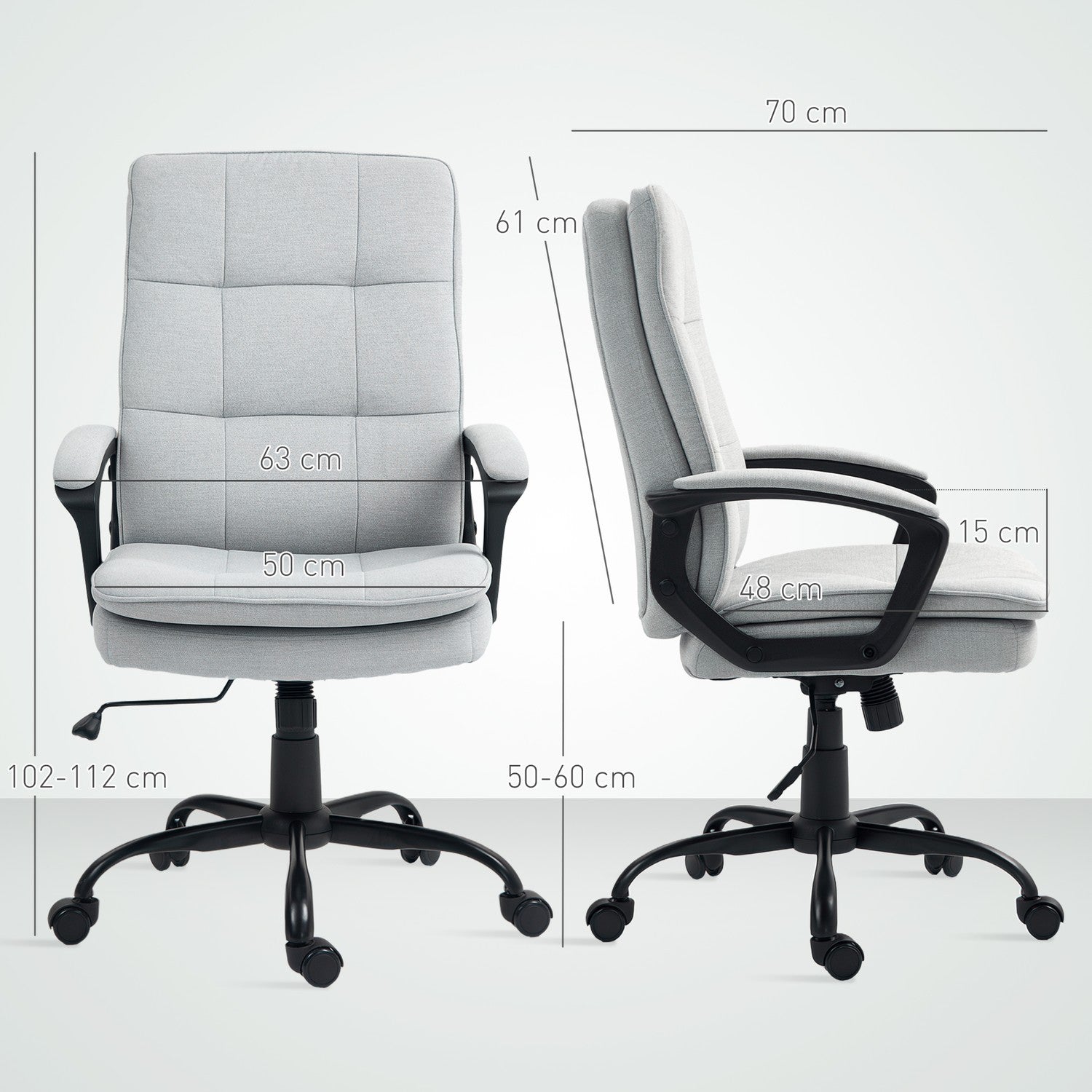 Ergonomisk kontorsstol, justerbar med armstöd, grått linne