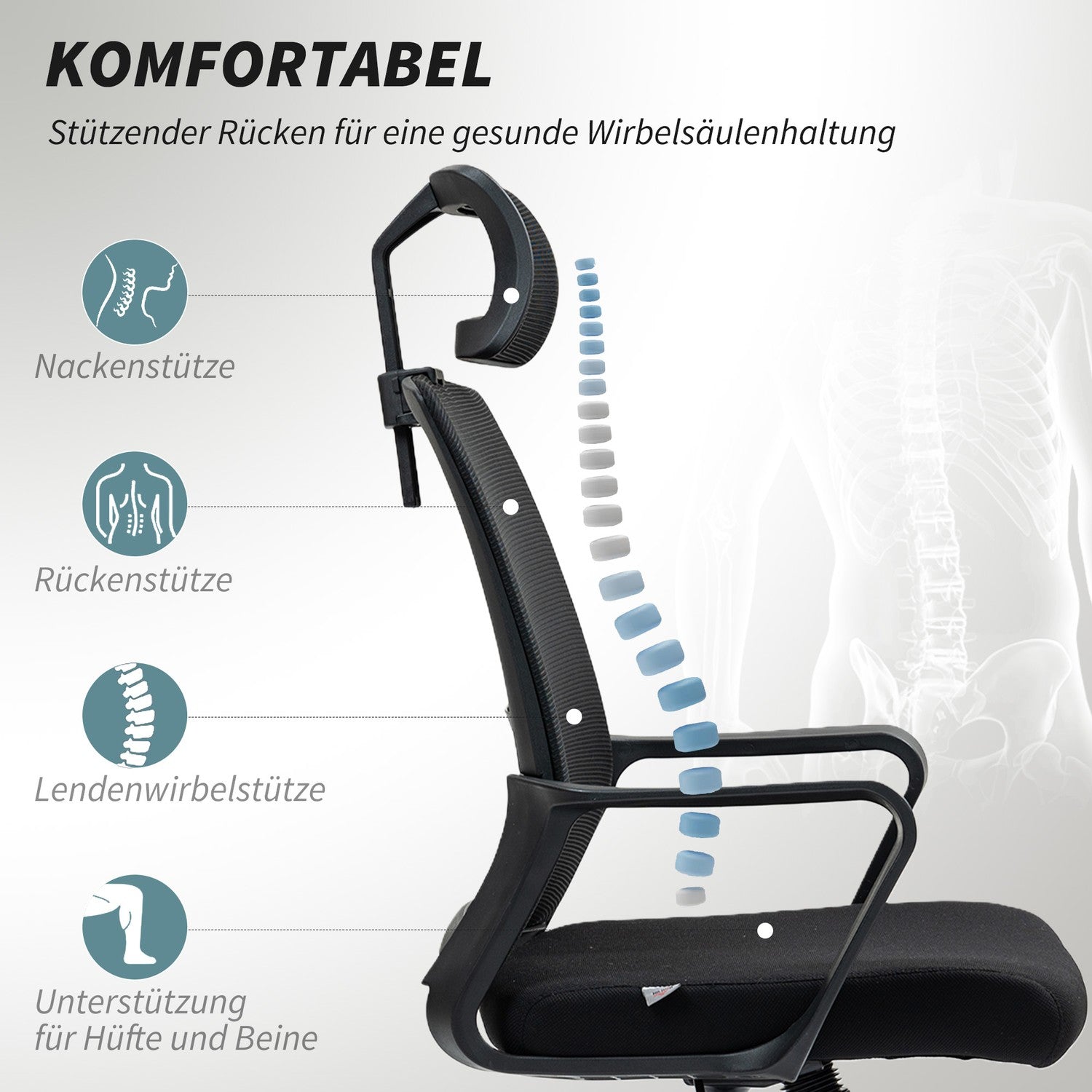 Ergonomisk kontorsstol med armstöd och justerbart nackstöd